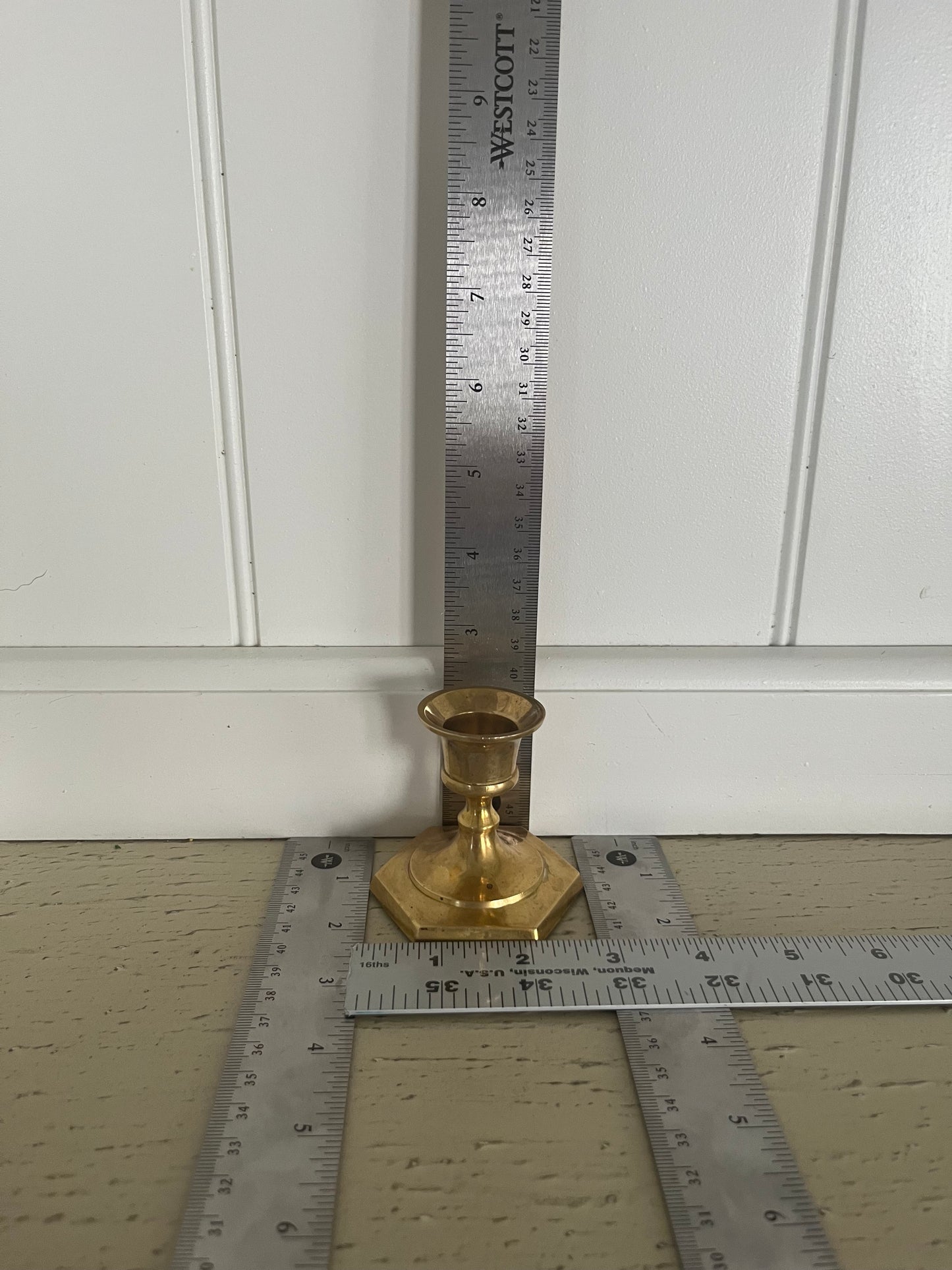 Vintage Solid Brass Mini Hexagonal Candle Holder – 1960s Mid-Century Design (2”)