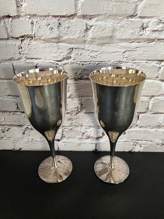 Pair of Vintage Silver-Plated Wine Goblets – Geraldo Gulotta for Fertugal, Lisbon, Portugal (1970s)