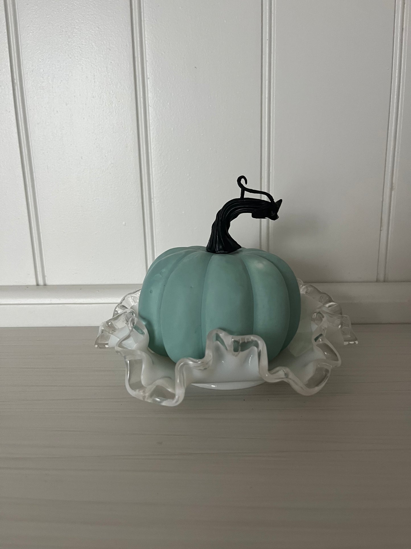 Vintage 1950s Fenton Milk Glass Double Crimp Silver Crest Ruffled Small Bowl