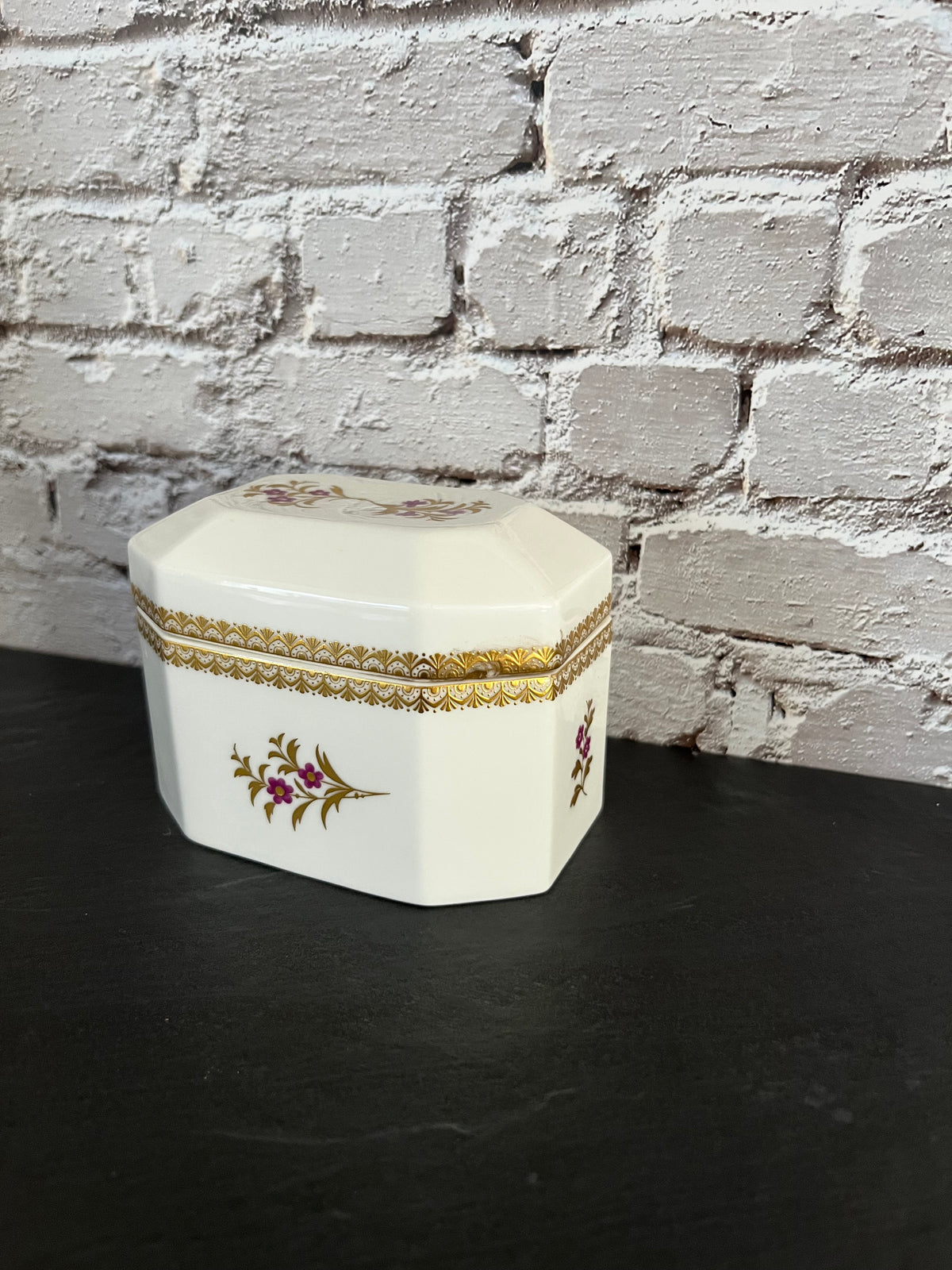 Royal Worcester Purple & Gold Floral Trinket Box – Bone China, Pattern 3853