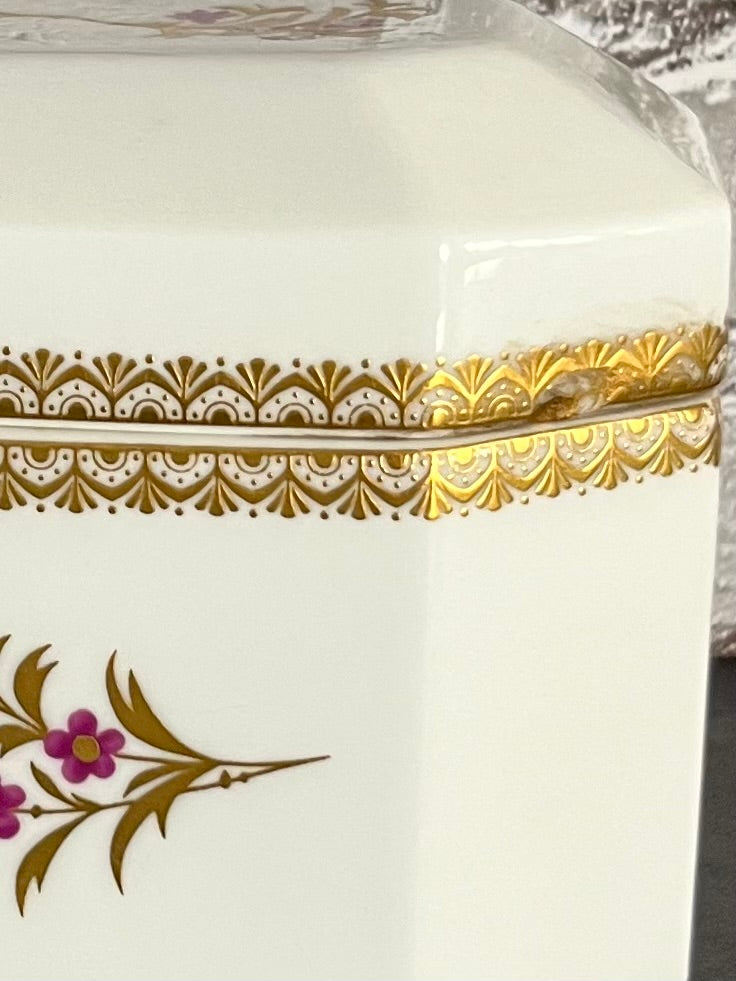 Royal Worcester Purple & Gold Floral Trinket Box – Bone China, Pattern 3853