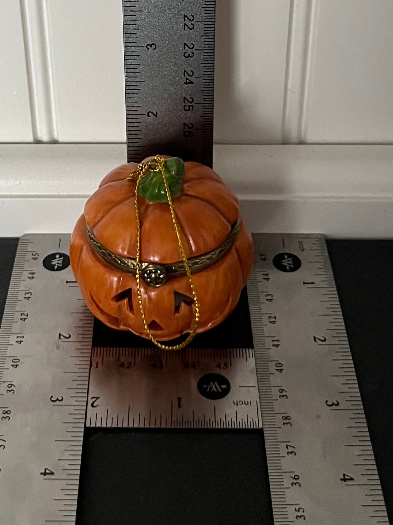 Mini 1½” high x 2” wide Jack-O’-Lantern Trinket Box Ornament | Hinged Pumpkin Keepsake | Curated Shelf & Trinket Display Décor