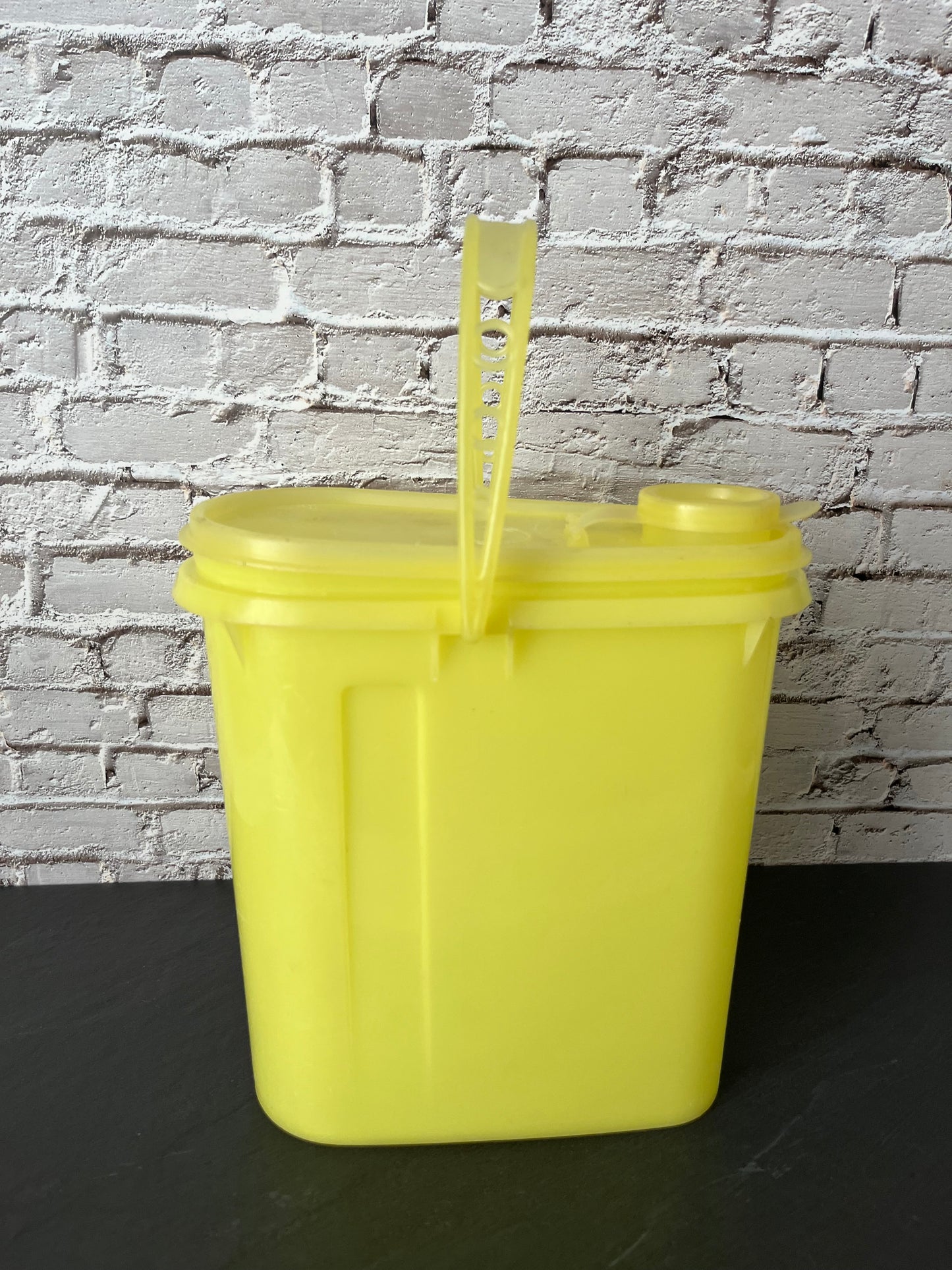 Vintage Tupperware Yellow Pour Pitcher Canister w/ Handle & Spout Lid, Retro Kitchen Storage Container 1970s