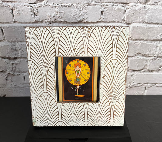 Framed Art Deco Petite by Mollie McMillan – 1920s Vintage USA Card in Art Deco Square Frame