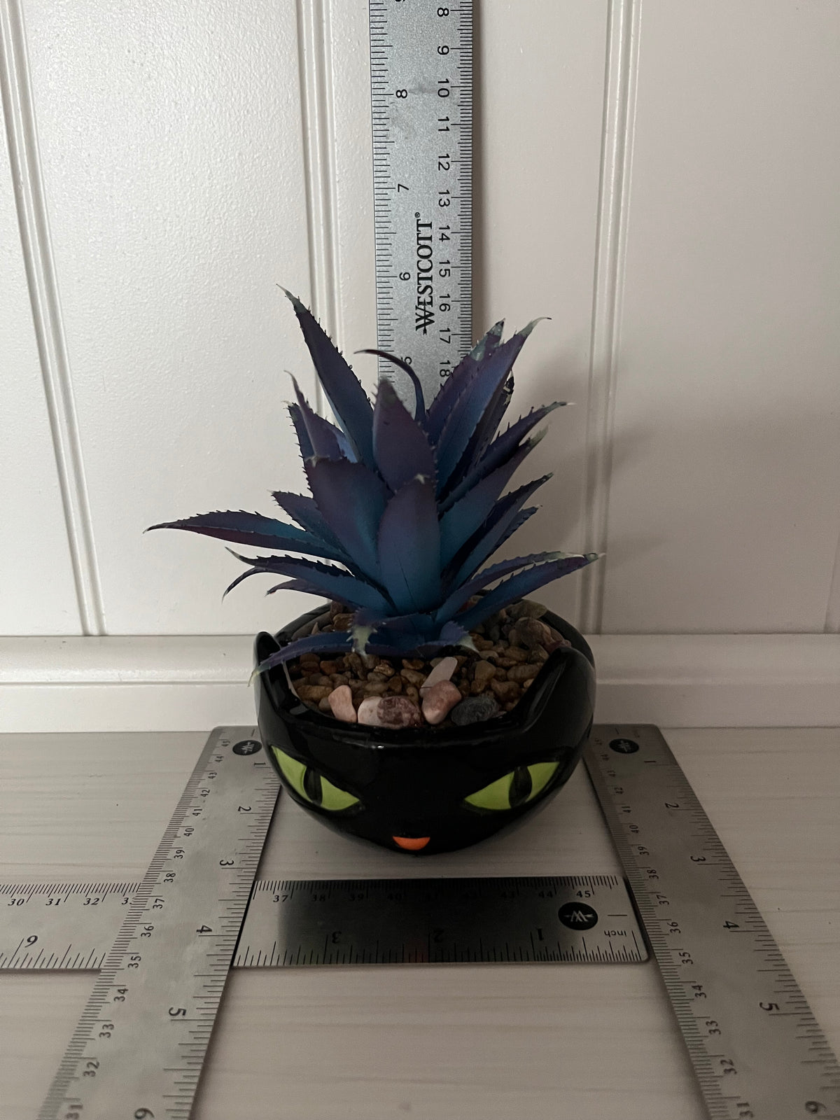 Retro Black Cat Faux Succulent Planter | Halloween Décor