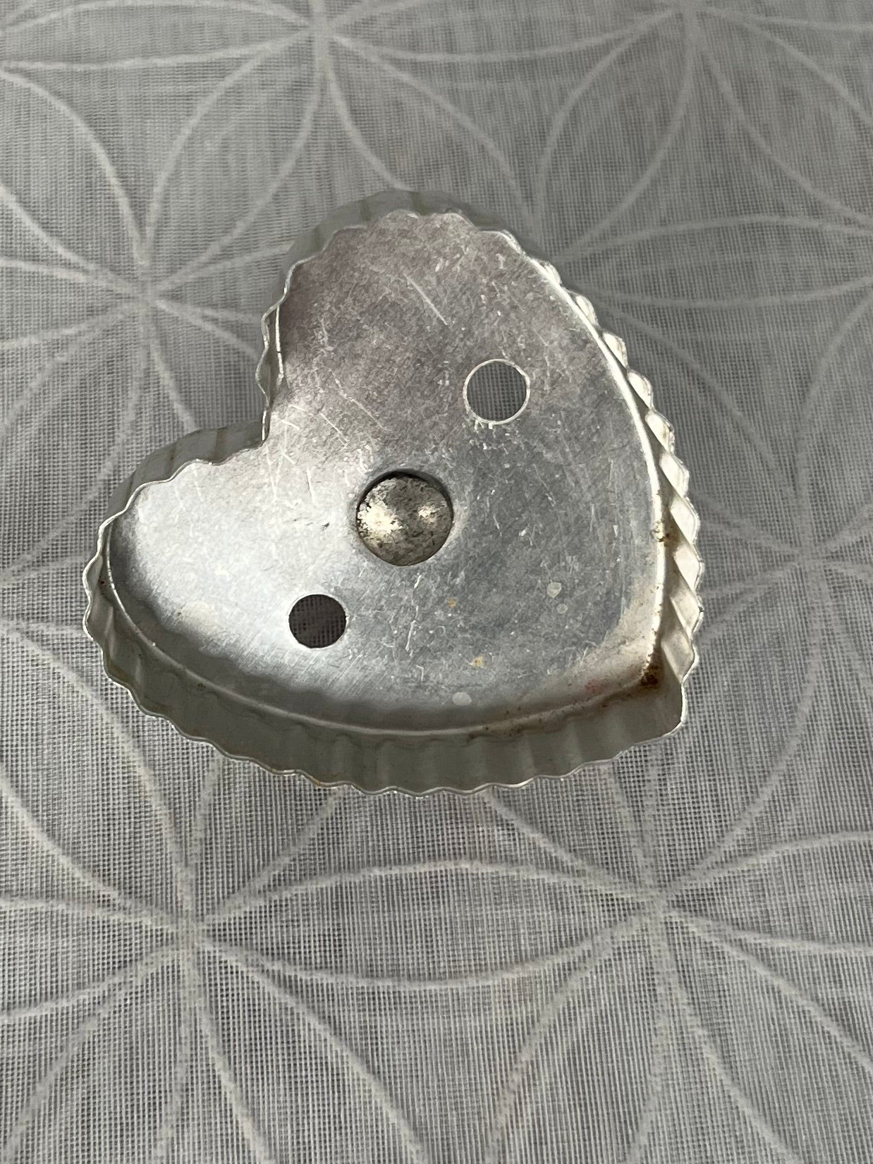 Vintage 1940s Aluminum Heart Cookie Cutter with Red Wooden Handle