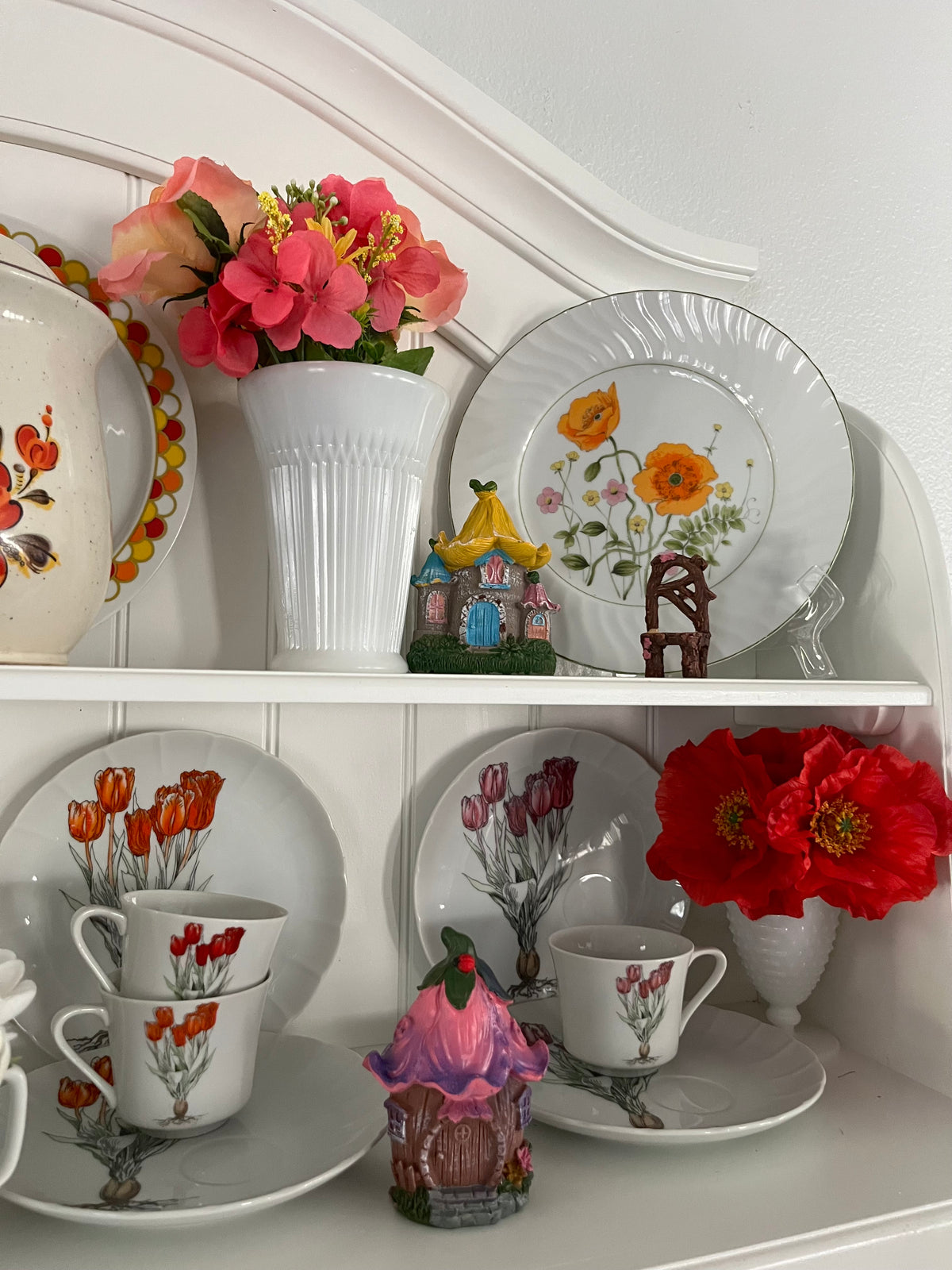 2 Vintage Pink Snack Plate & 1 Tea Cup Set Tulip by SEYMOUR MANN Botanical Modern Fine China