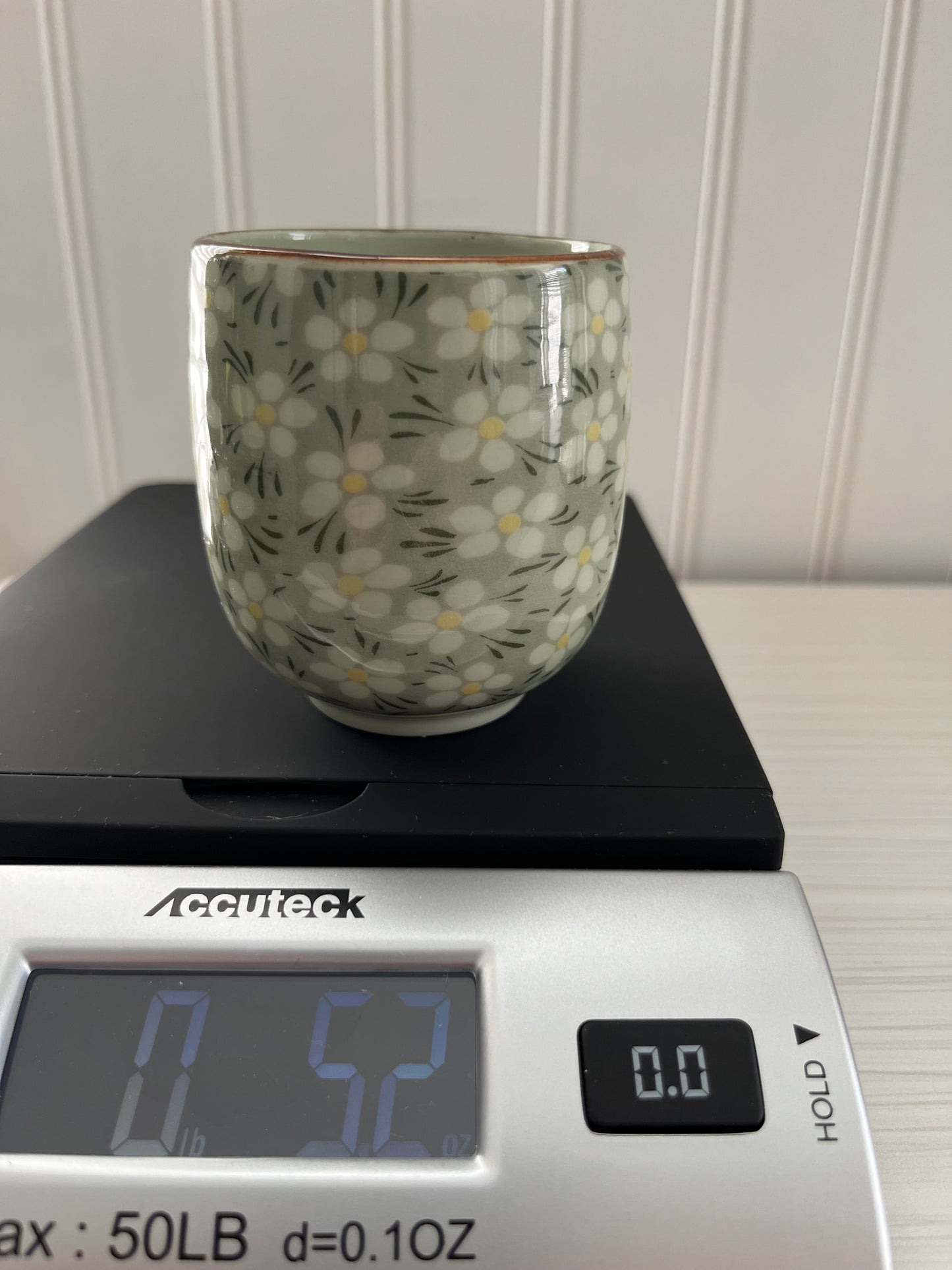 Vintage Japanese Daisy Sage Green Teacup - Asian Style Porcelain Hand Painted Floral Cup
