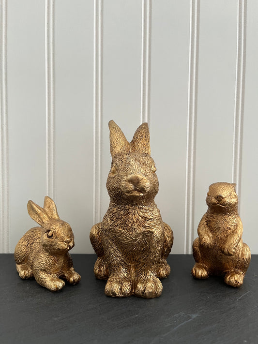 Set of 3 Gold Resin Bunny Rabbit Figurines