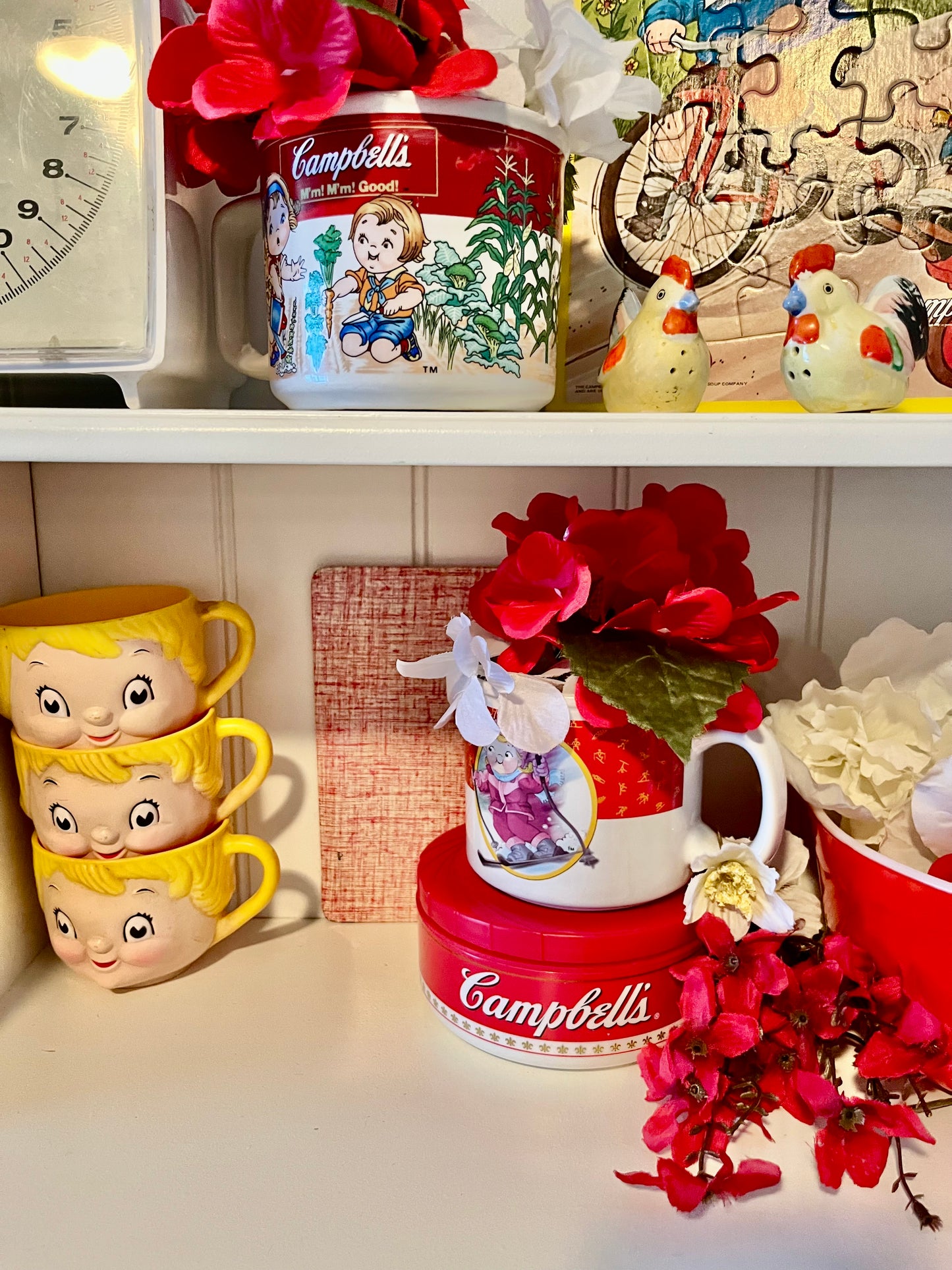 Vintage  1970s Campbell Kids Style Anthropomorphic Kitschy Kitchen Cup  Pair | Retro Dolly Dingle Face Cups