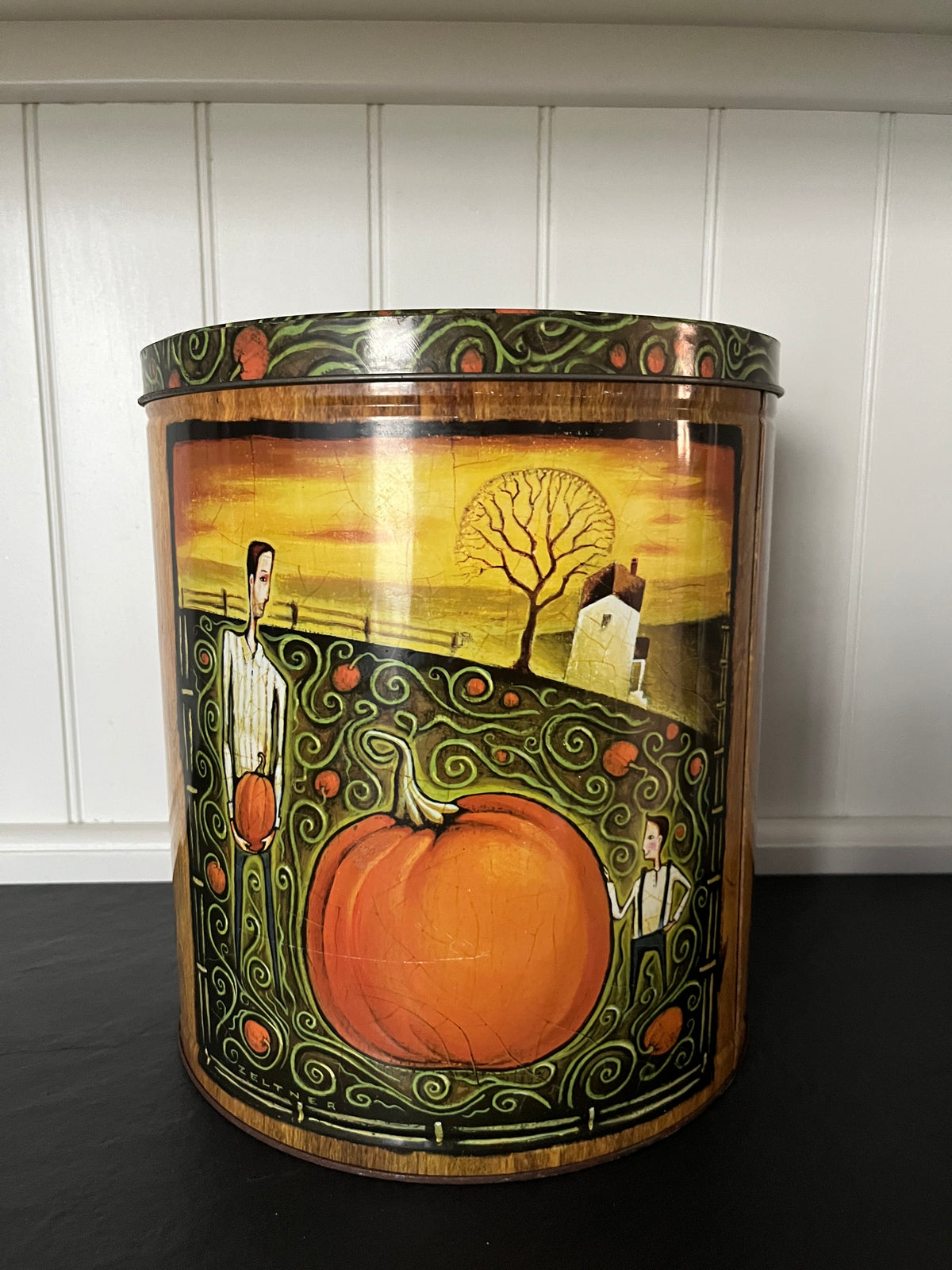 Tim Zeltner Pumpkin Harvest Popcorn Tin Bucket – Ex Large The Popcorn Factory 3.5 Gallon Halloween Fall Storage Tin