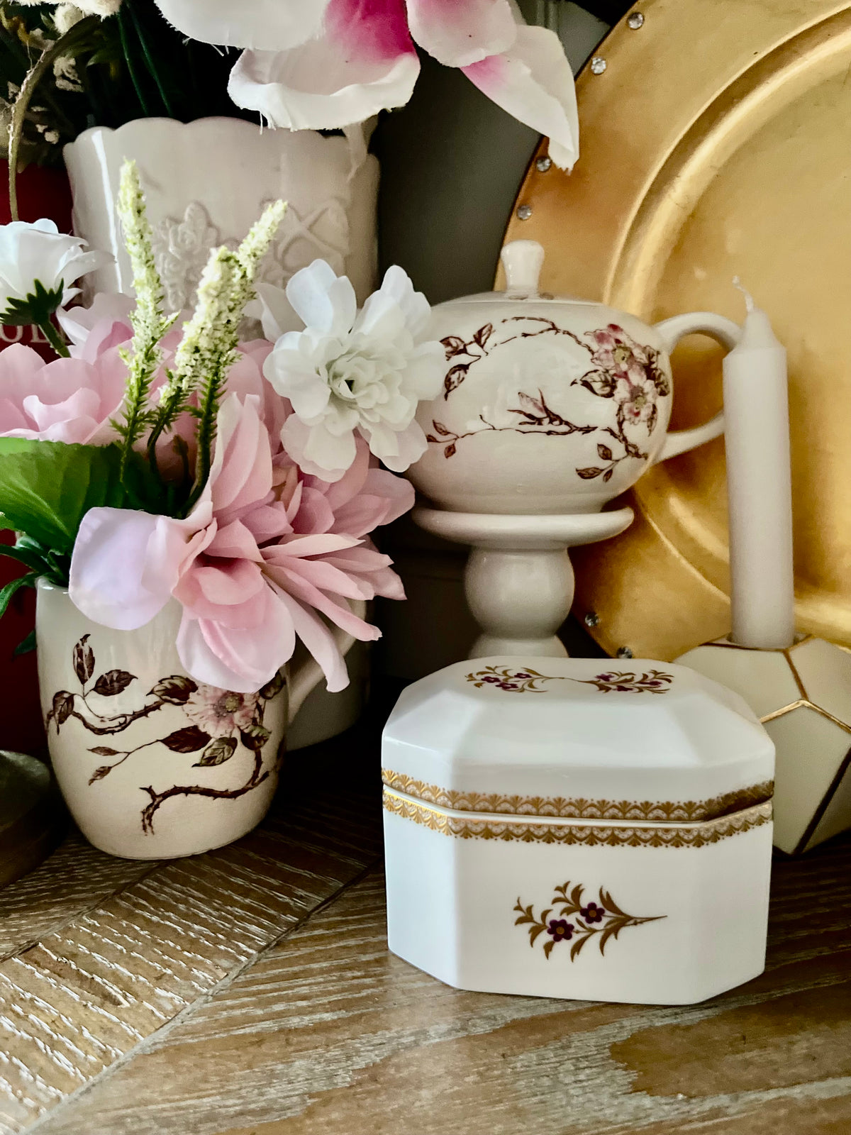 Royal Worcester Purple & Gold Floral Trinket Box – Bone China, Pattern 3853