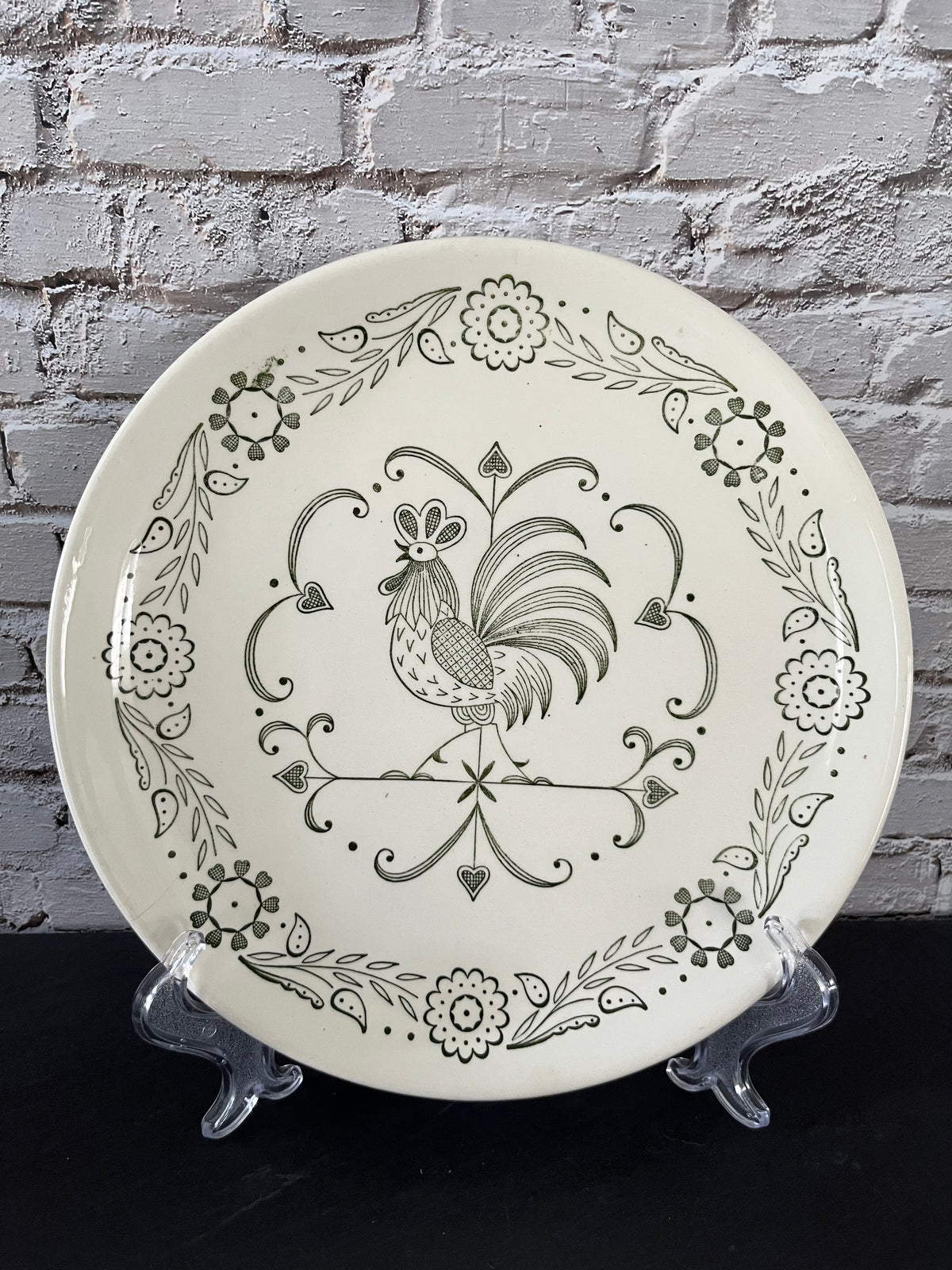 Set of 2 Vintage c1963 SCIO Provincial Rooster Dinner Plates | 9 1/4” USA Made Folk Art Plates