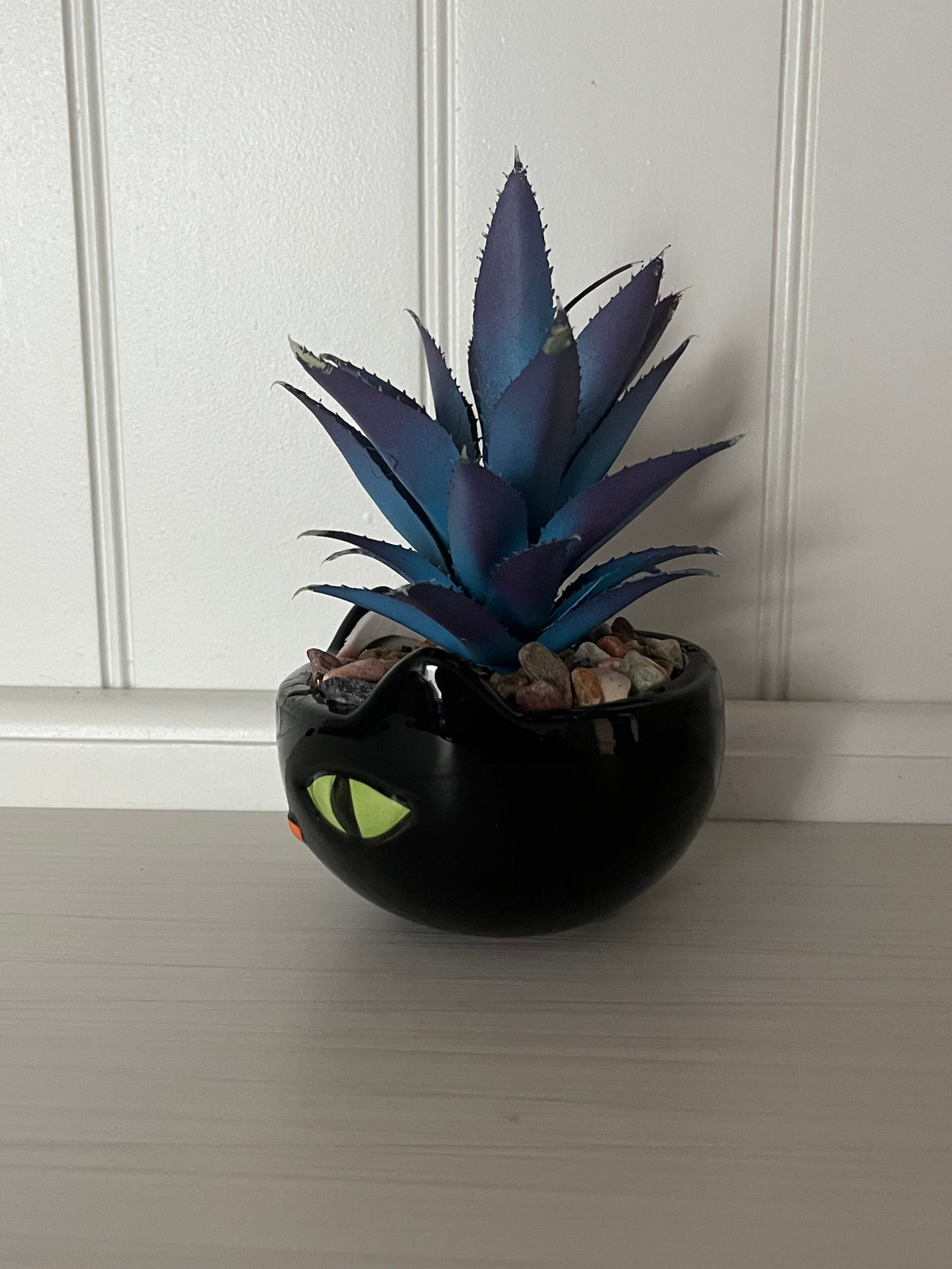 Retro Black Cat Faux Succulent Planter | Halloween Décor