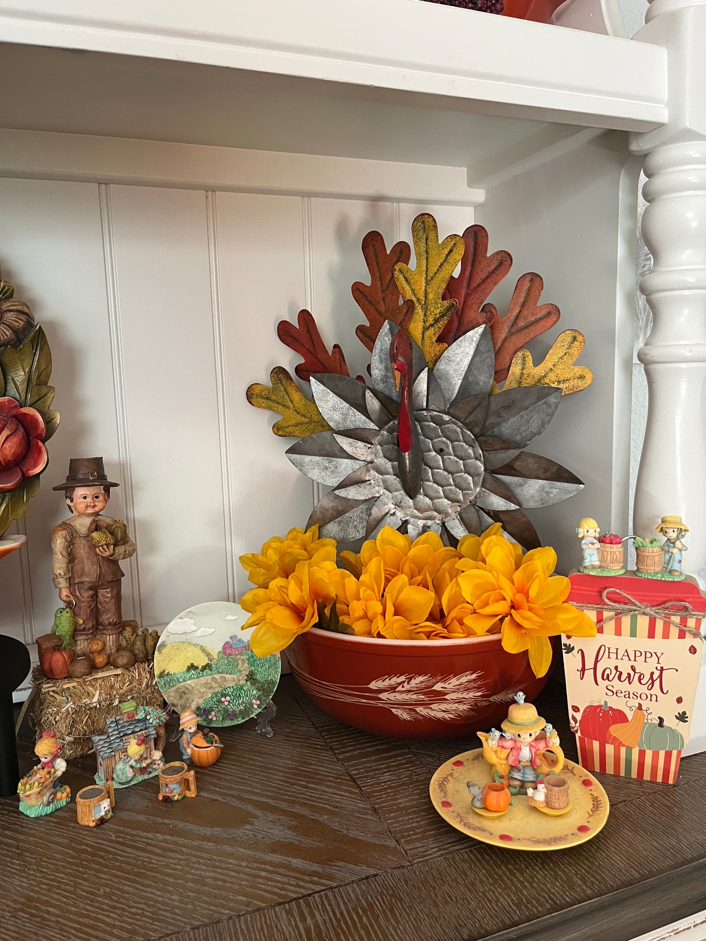 Vintage Precious Moments Apple Barn Harvest Figurine Scene – 1990s Miniature Country Village Tea Set