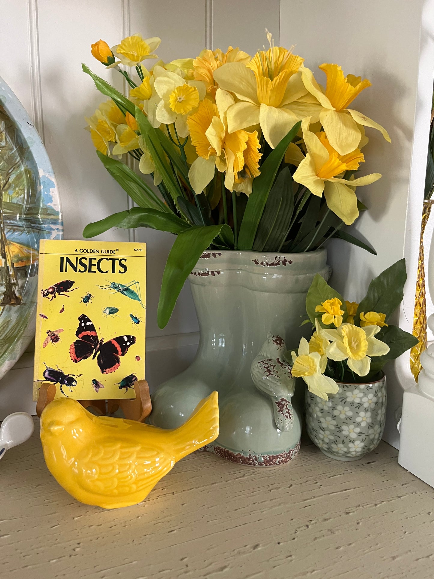 Vintage Style Sunshine Yellow Glazed Ceramic Bird -