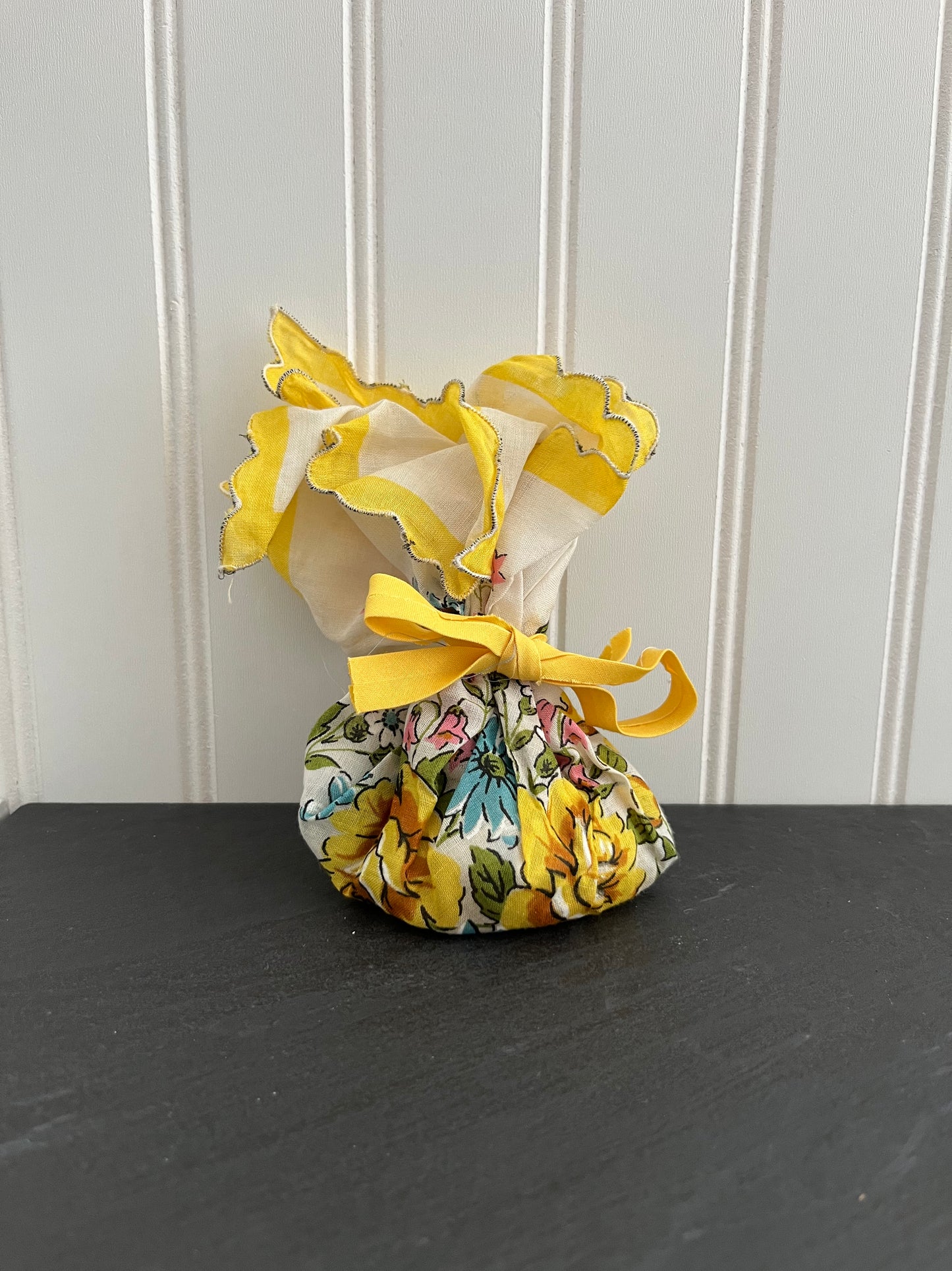 Vintage Hankie Sachet - Yellow, Blue, Pink Floral Delight