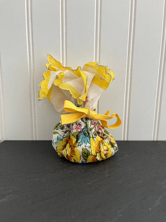 Vintage Hankie Sachet - Yellow, Blue, Pink Floral Delight