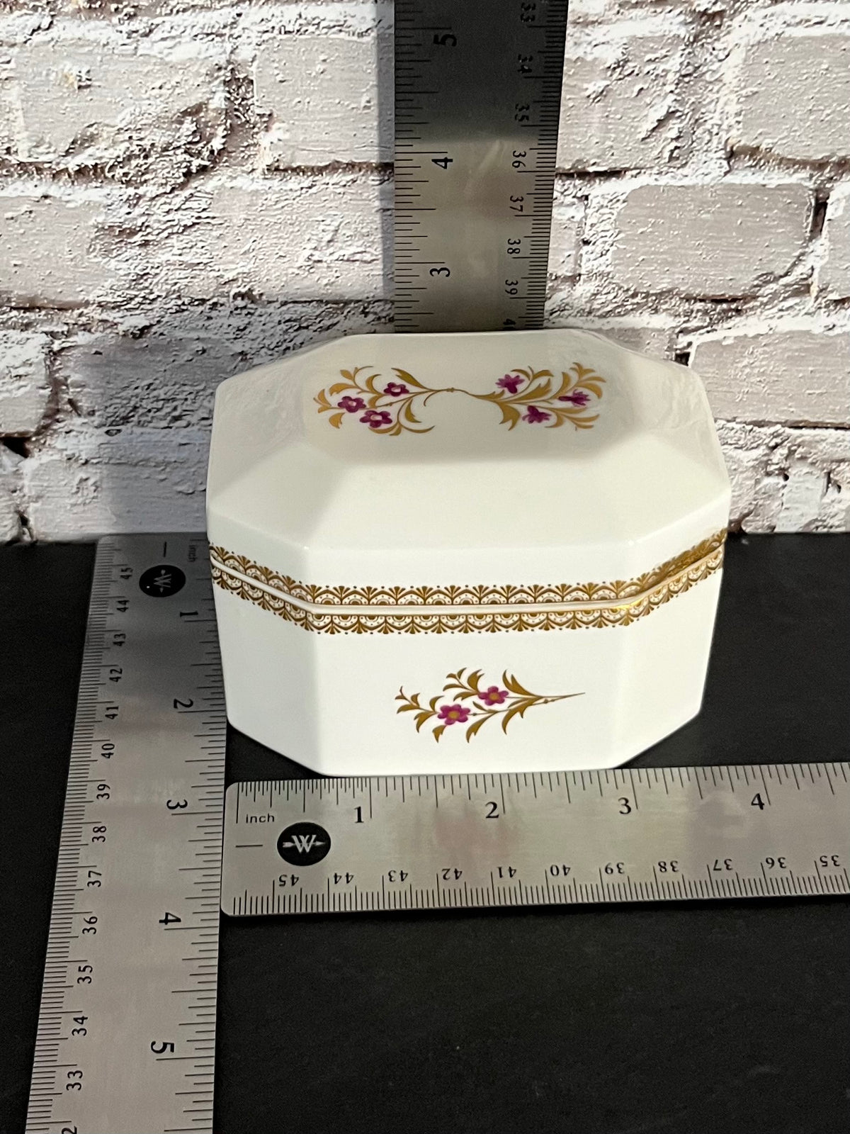 Royal Worcester Purple & Gold Floral Trinket Box – Bone China, Pattern 3853