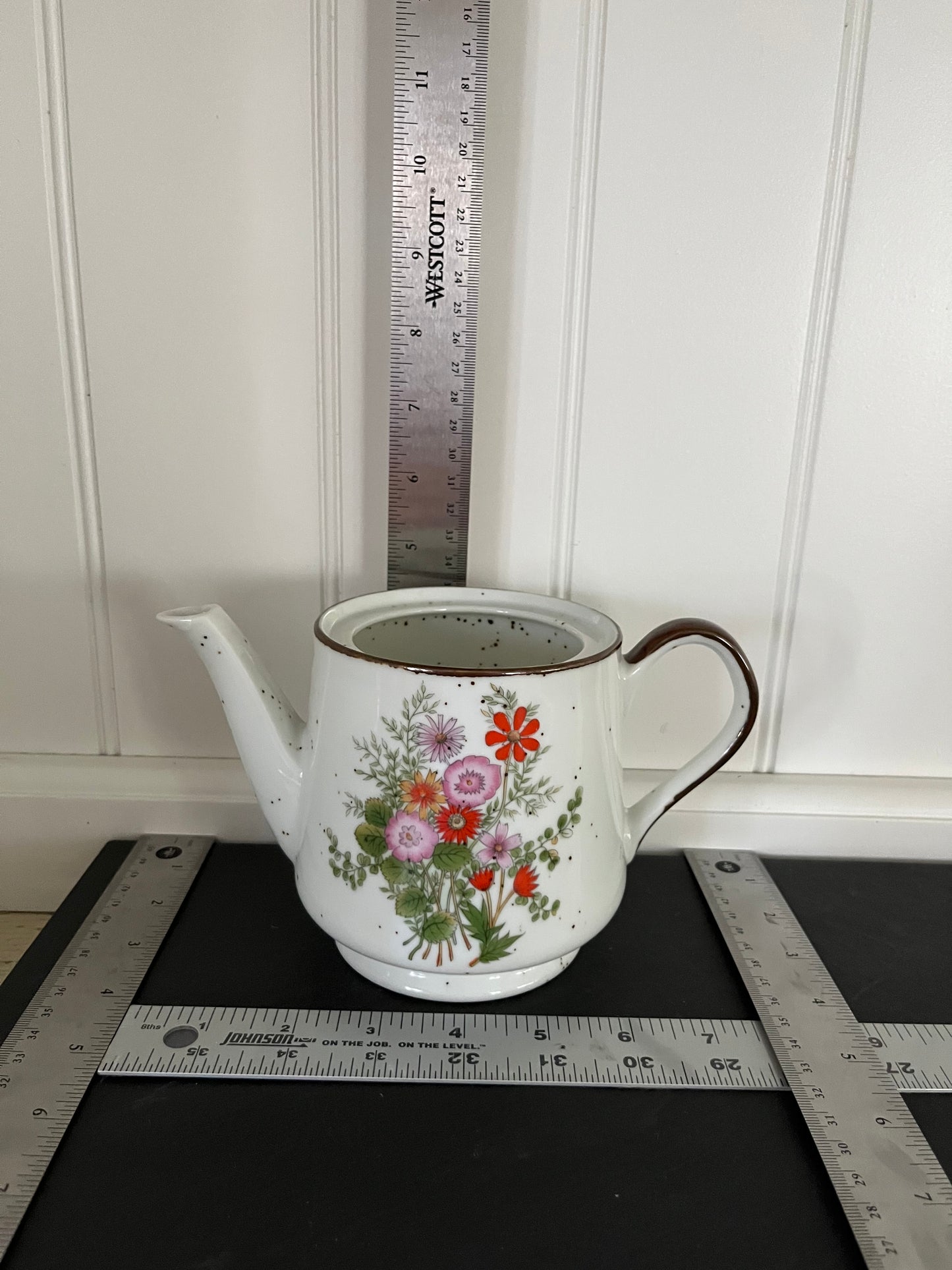 Vintage 1970s Japanese Stoneware Revival Teapot (No Lid) Vase with Wildflower Motif