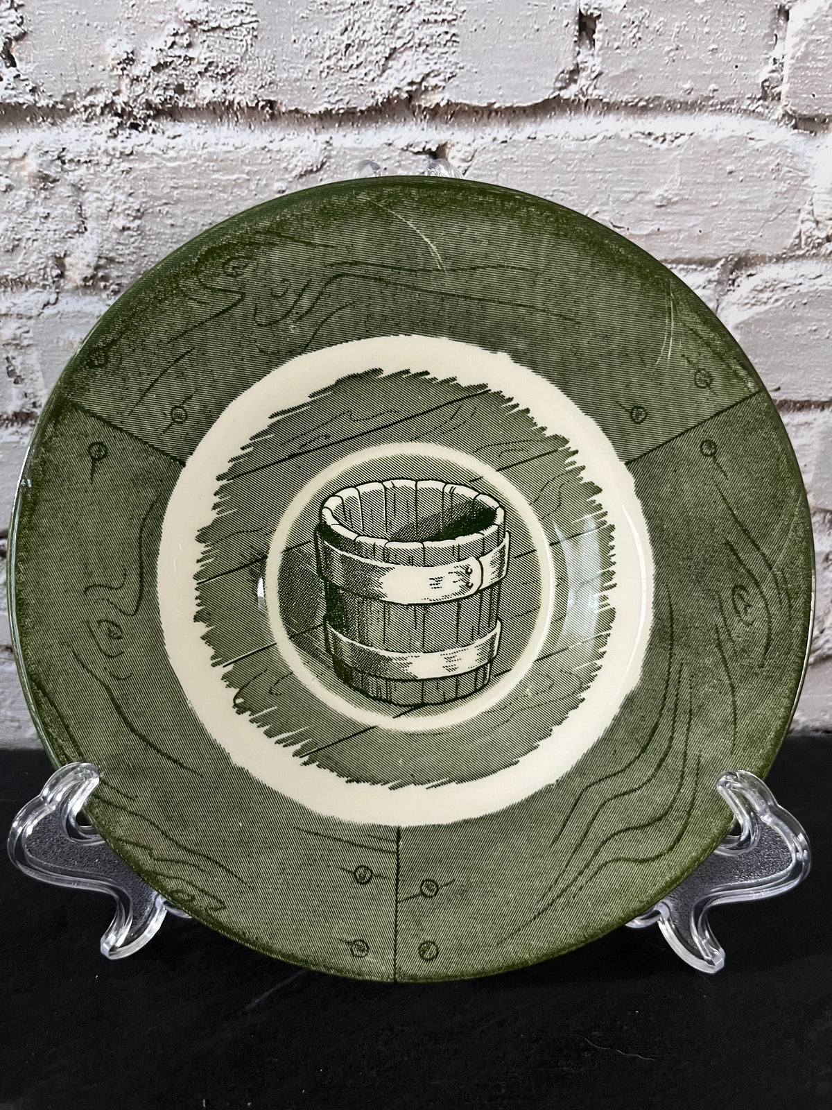 Vintage Royal China Colonial Homestead Green Saucer Plate | 1950s Wooden Bucket Churn | 6” USA