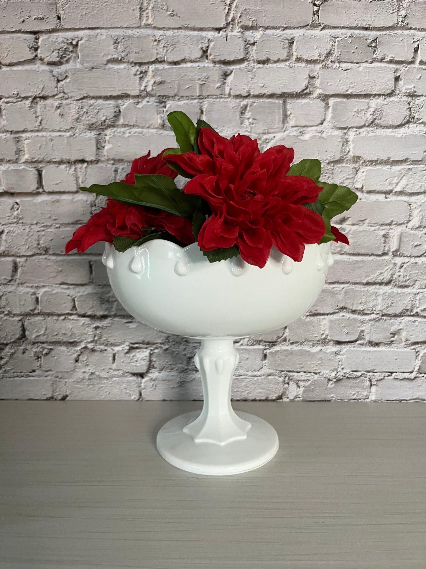 Vintage Indiana Glass Large 7" x 7" Teardrop Milk Glass Goblet Compote Pedestal Bowl - Timeless Elegance