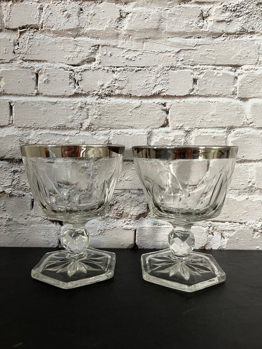 1950s Hazel Ware Gothic Crystal Sherbet Glasses – Set of 2 Elegant Deco Revival Stems