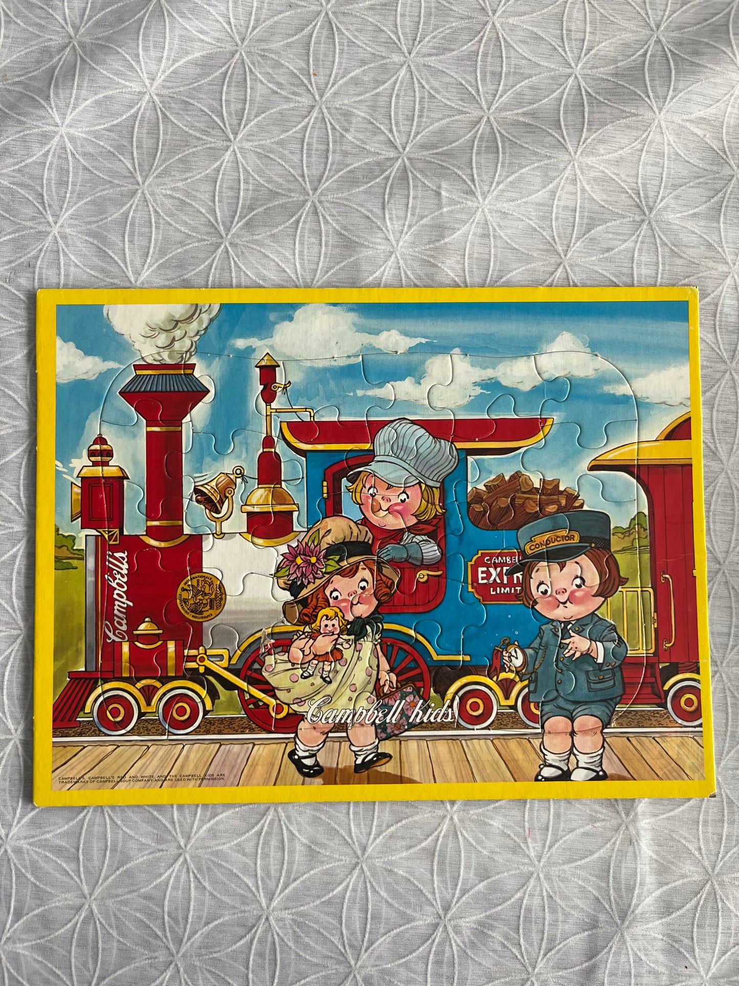 Vintage 1960’s Campbell Kids Train Puzzle Board | Retro Wooden Nursery Puzzle | Campbell Soup Advertising Collectible