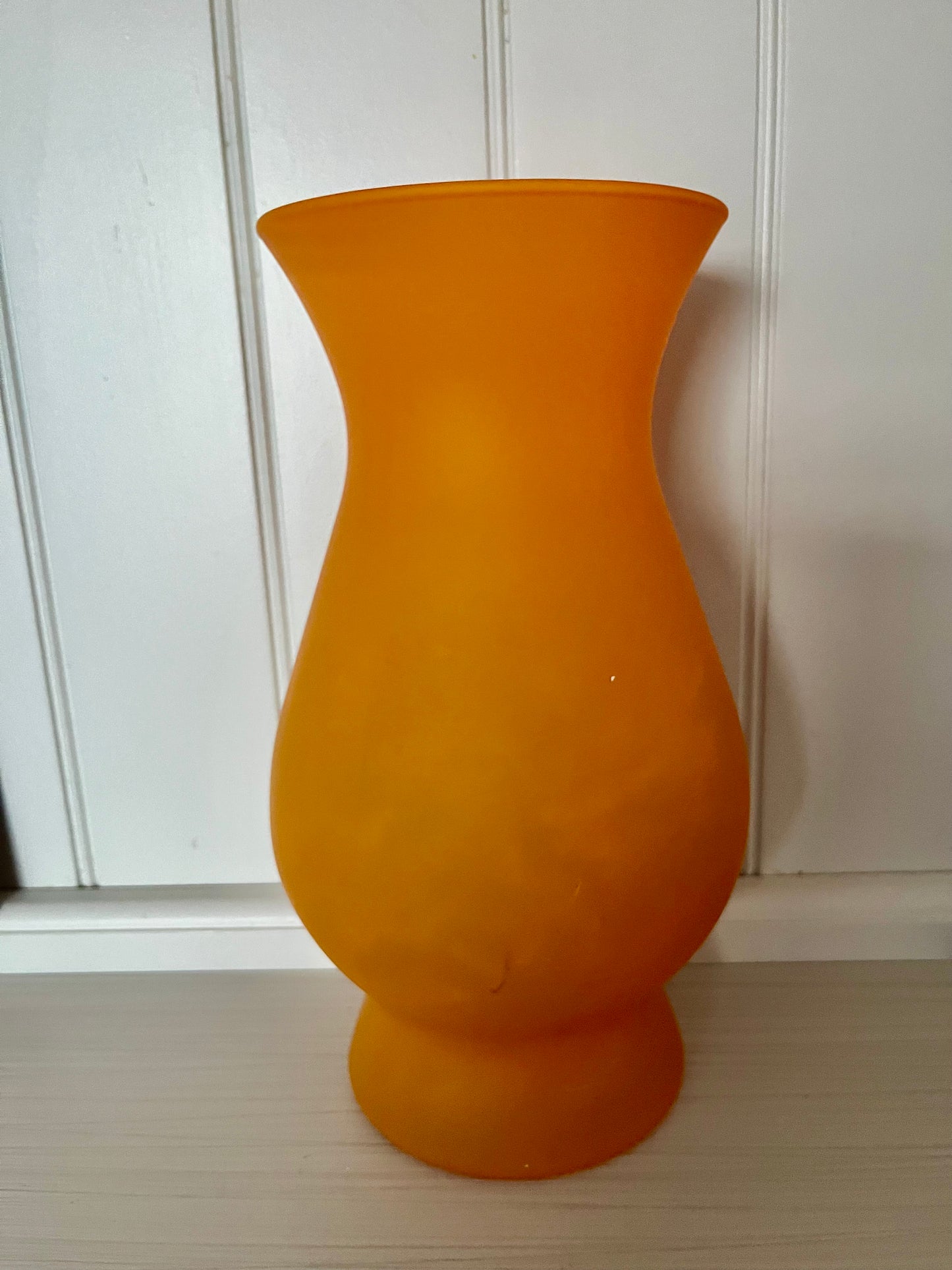 Vintage Tangerine Orange Satin Glass Vase – Hourglass Pedestal Form (1970s-1980s)
