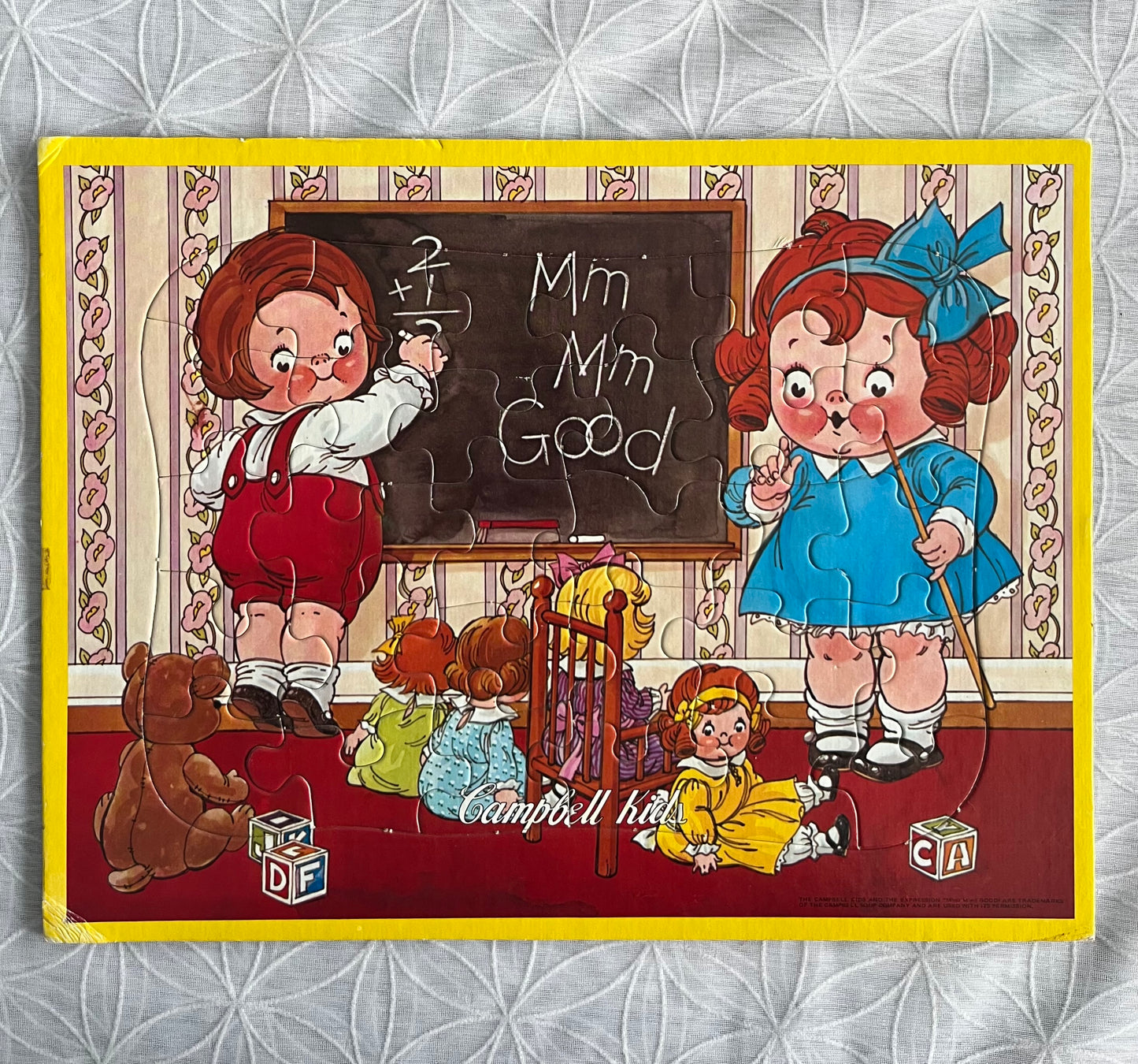 Vintage 1960’s Campbell Kids Wooden Puzzle Tray Board | Retro Schoolroom Nursery Wall Art | Campbell Soup Advertising Collectible