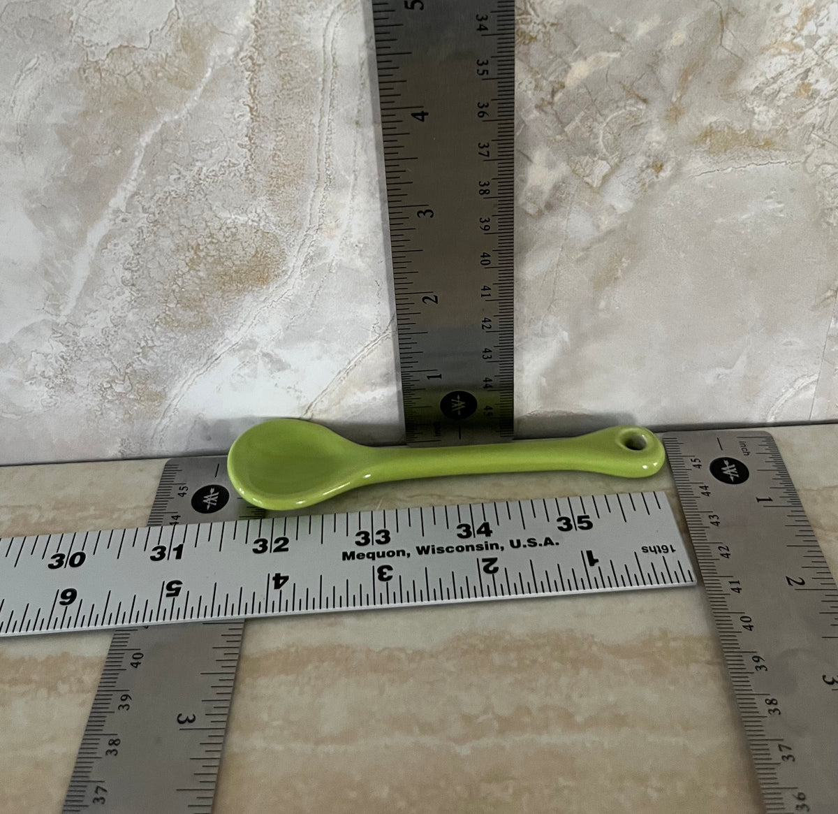 Vintage Avocado Green Ceramic Spoon – 4” Mini Condiment / Demitasse Spoon – Retro Kitchen Accent