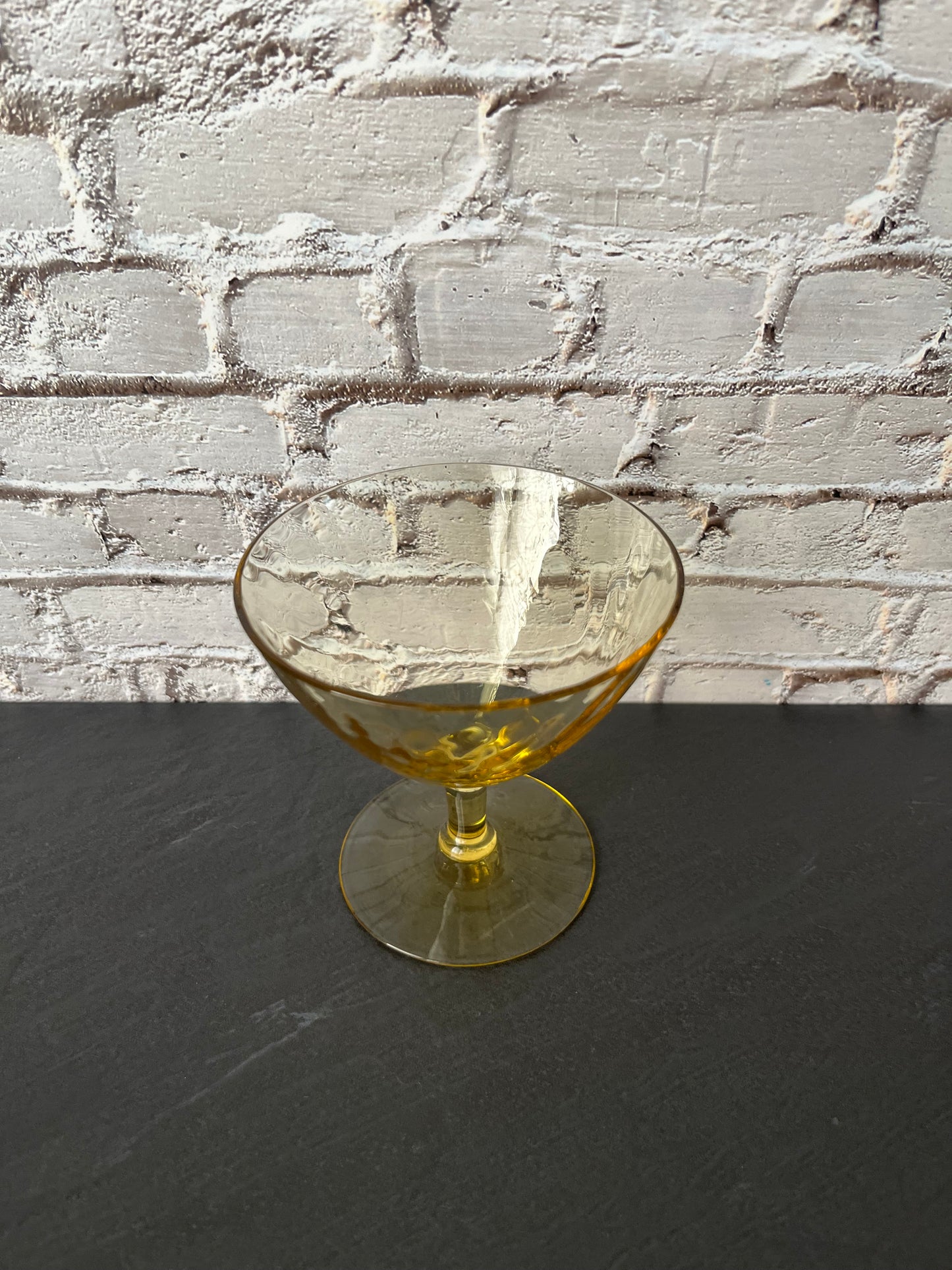Vintage Amber Depression Style Glass Dessert Coupe / Sherbet Dish – Optic Pattern Pedestal Bowl (1950s–1960s)