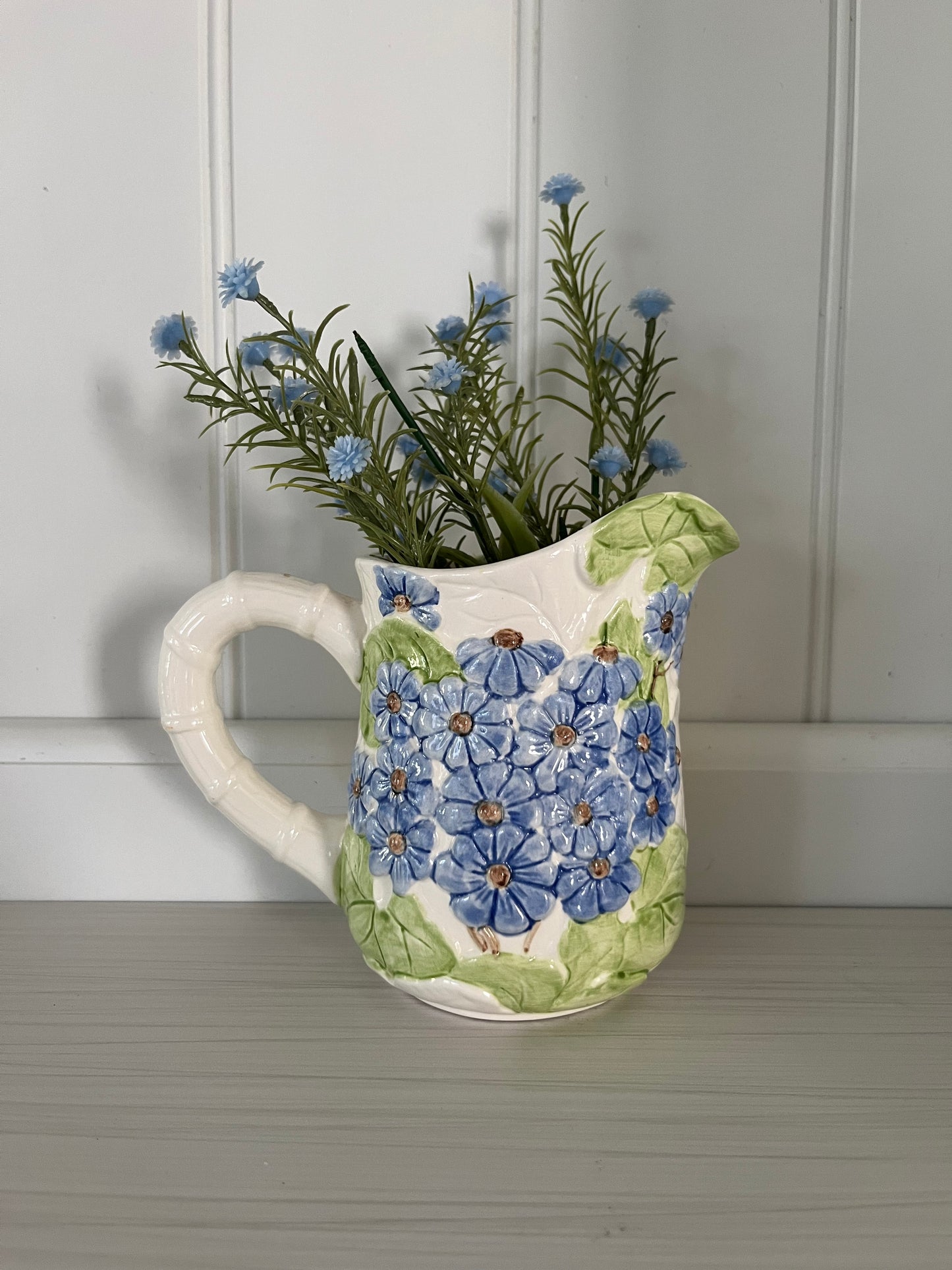 Vintage 1988 Shafford Fleurs Du Jour Sugar & Creamer Set with 2 Mugs - Colorful 3D Raised Embossed Flowers