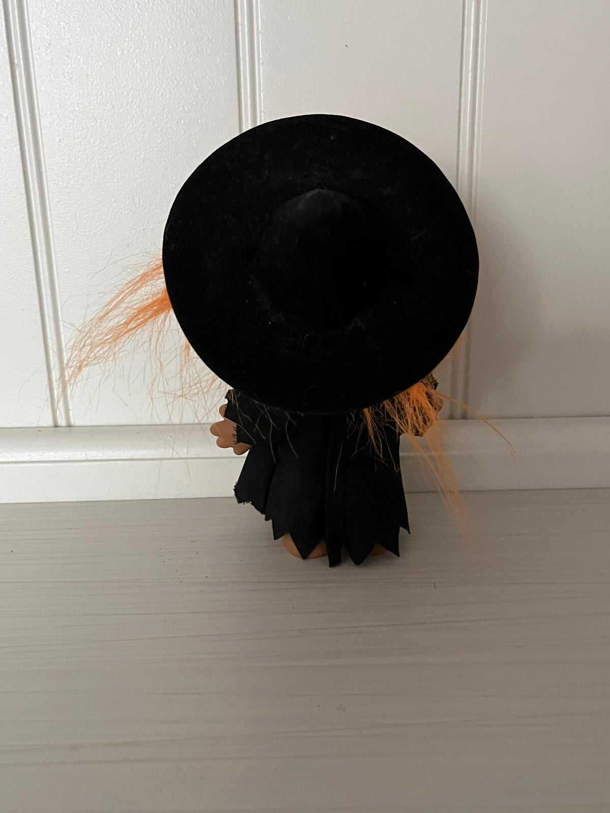 Vintage c1990s Russ Berrie Halloween Witch Troll Doll #25503 | Orange Hair Broom | 6”