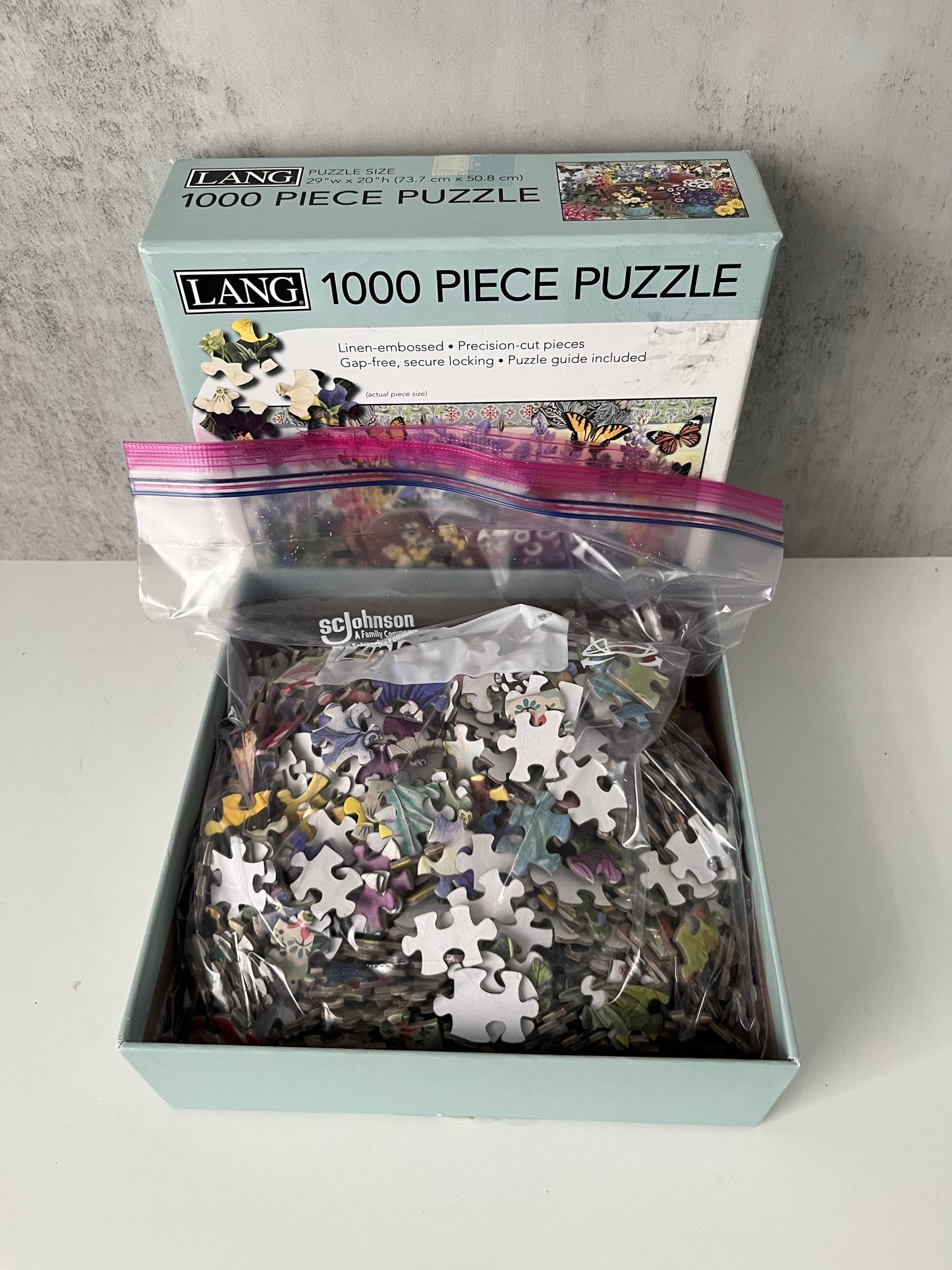 Retro LANG “Garden Botanicals” 1000-Piece Jigsaw Puzzle – Barbara Anderson Floral Butterfly Art – Complete with  Box