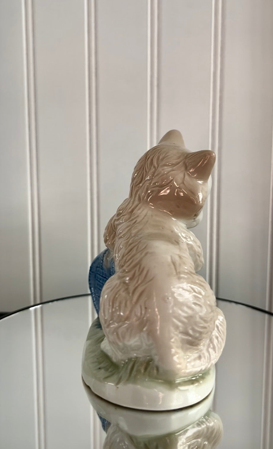 Vintage Kitsch  Artmark Cat with Mice in Blue Basket Porcelain Figurine | 1970s–80s
