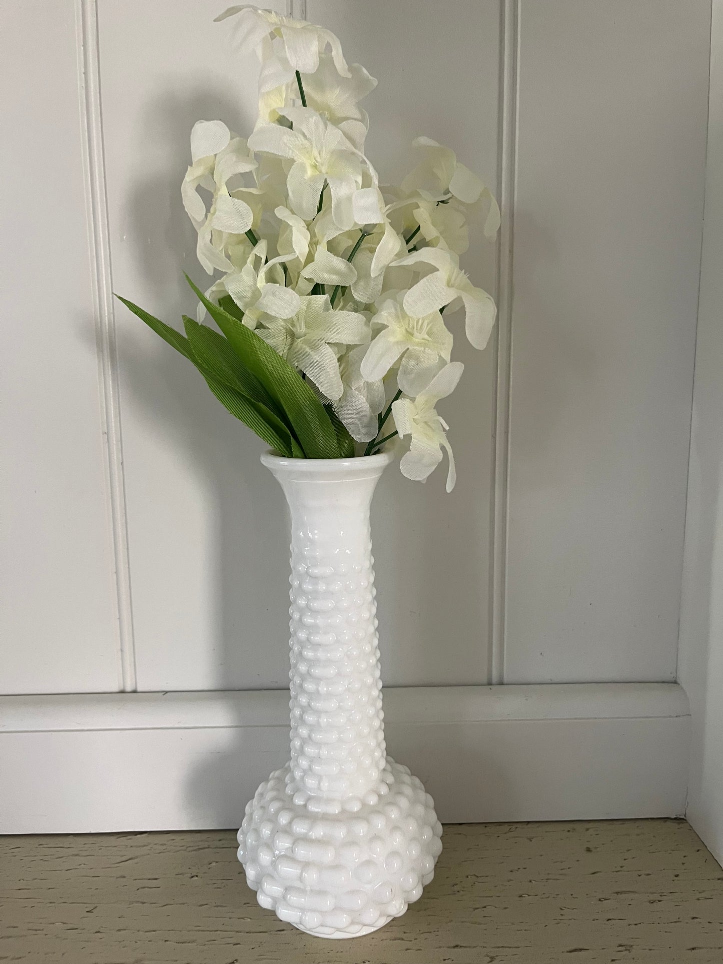 Vintage 1950’s EO Brody Co. White Milk Glass Hobnail Bud Vase