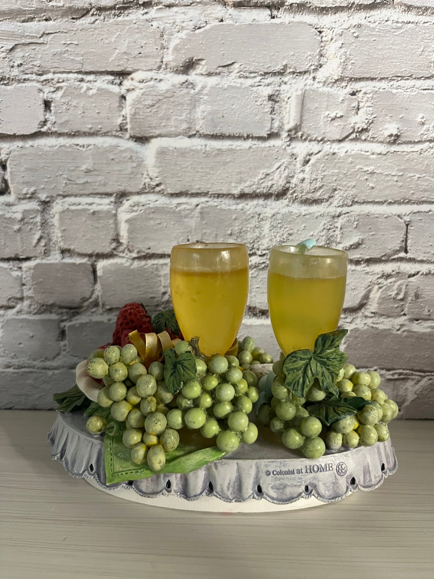 1990s Colonial Candle At Home Decor Candle Topper - Strawberries, Grapes, Wine Glasses & Cheese Décor