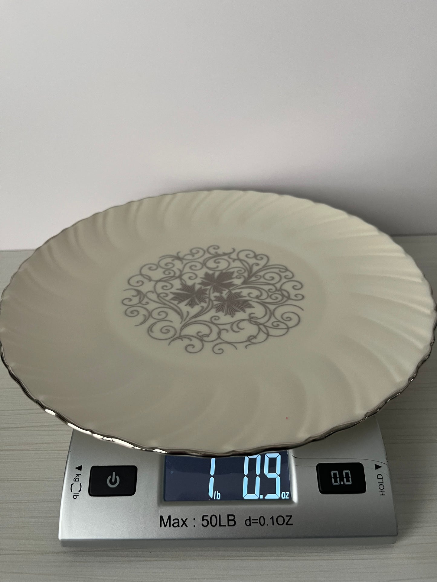 Vintage 1960s Lenox Valera China Dinner Plate – Black Floral Scroll Medallion with Silver Rim – 10” Mid-Century Elegant Tableware