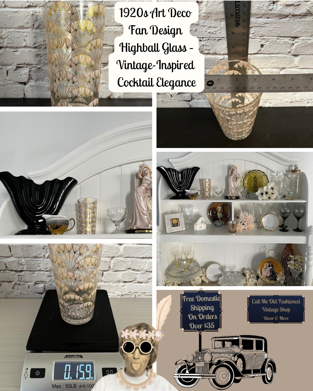 Art Deco Fan Design Highball Glass – Vintage-Inspired 1920s Cocktail Elegance