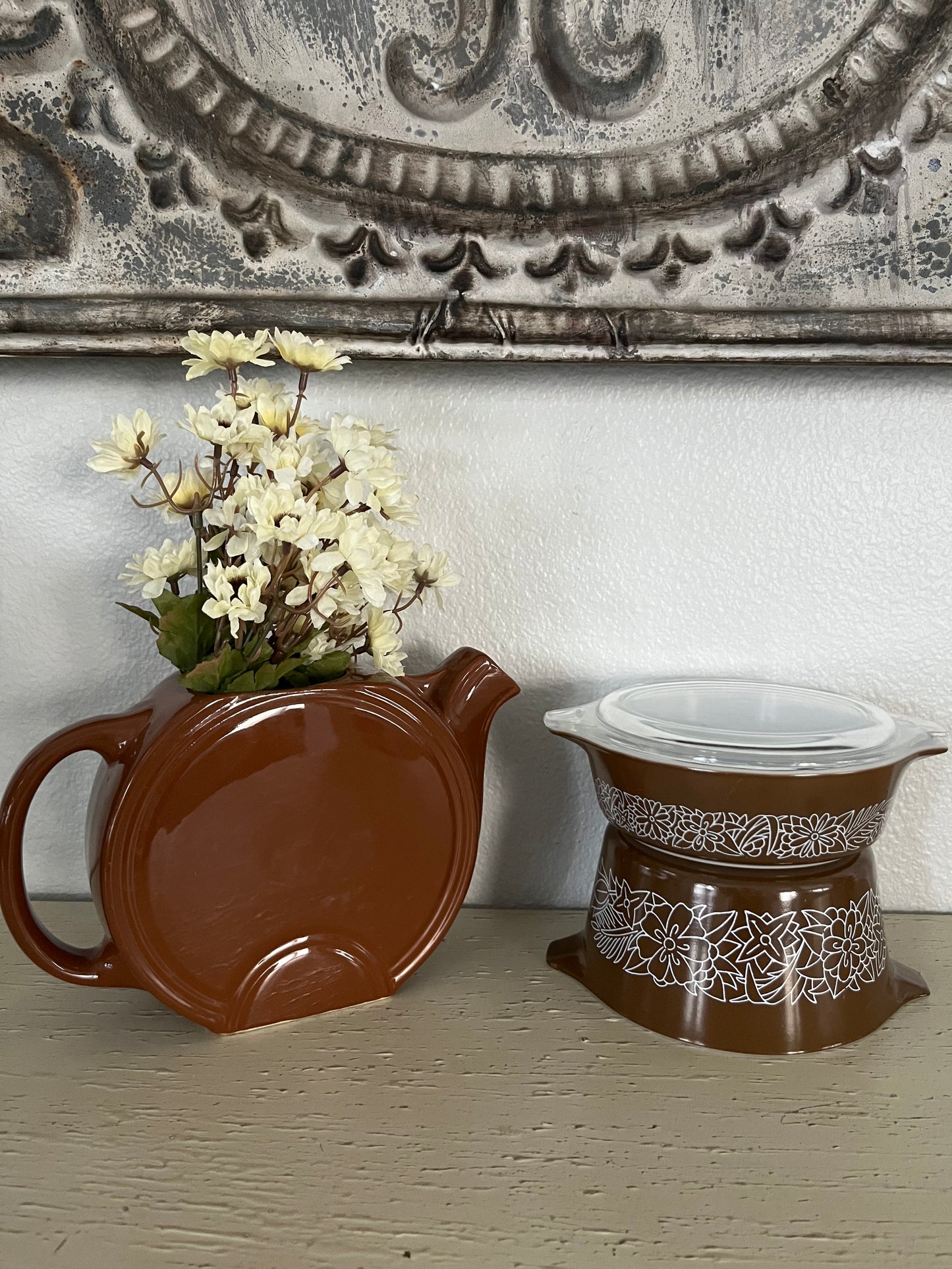 Hall 628 Pottery Art Deco Disk Pitcher - Dark Brown Glaze, MCM Tilted Round Disk, Circa 1930s-1950s