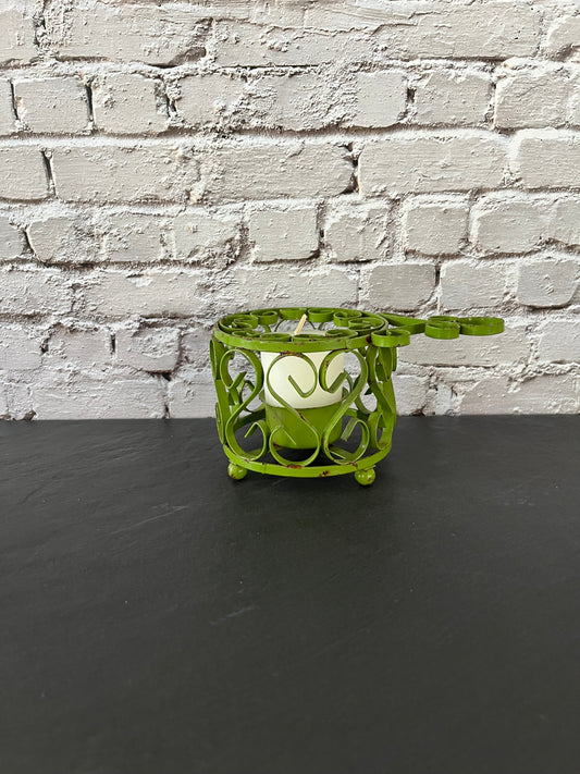 Vintage c1970s Green Metal Scrollwork Votive Candle Holder | Clover Cottage Collection