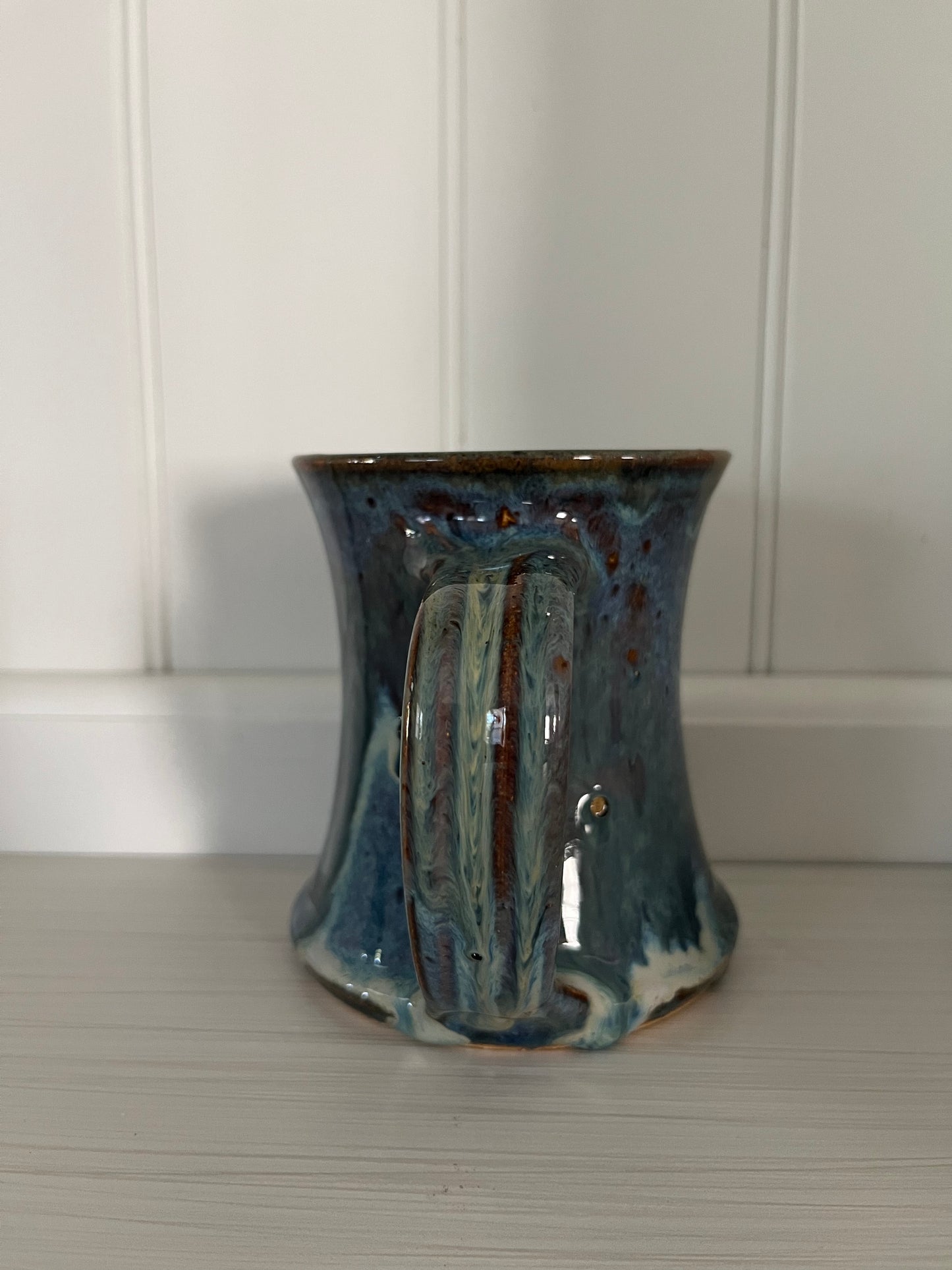 Late 20th-century Handmade Studio Pottery with a Reactive Blue Drip Glaze