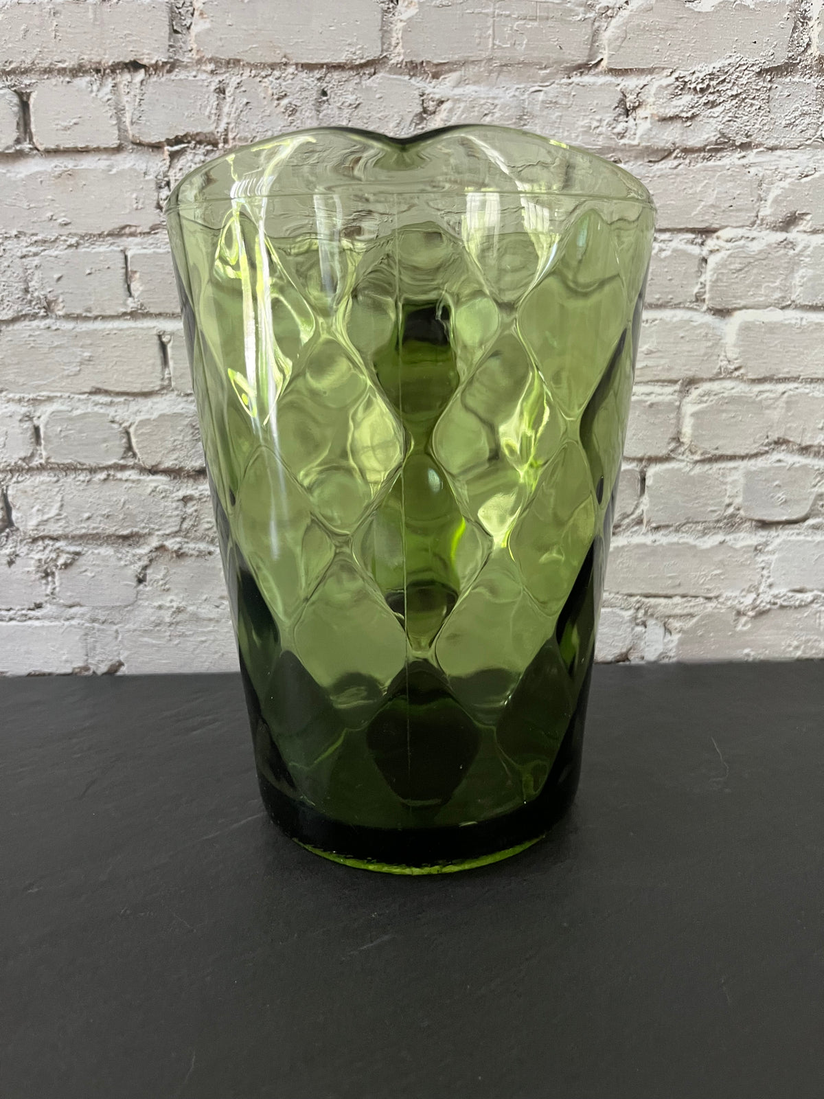 Vintage Hazel Atlas Avocado Green Diamond Glass Pitcher – 1960s