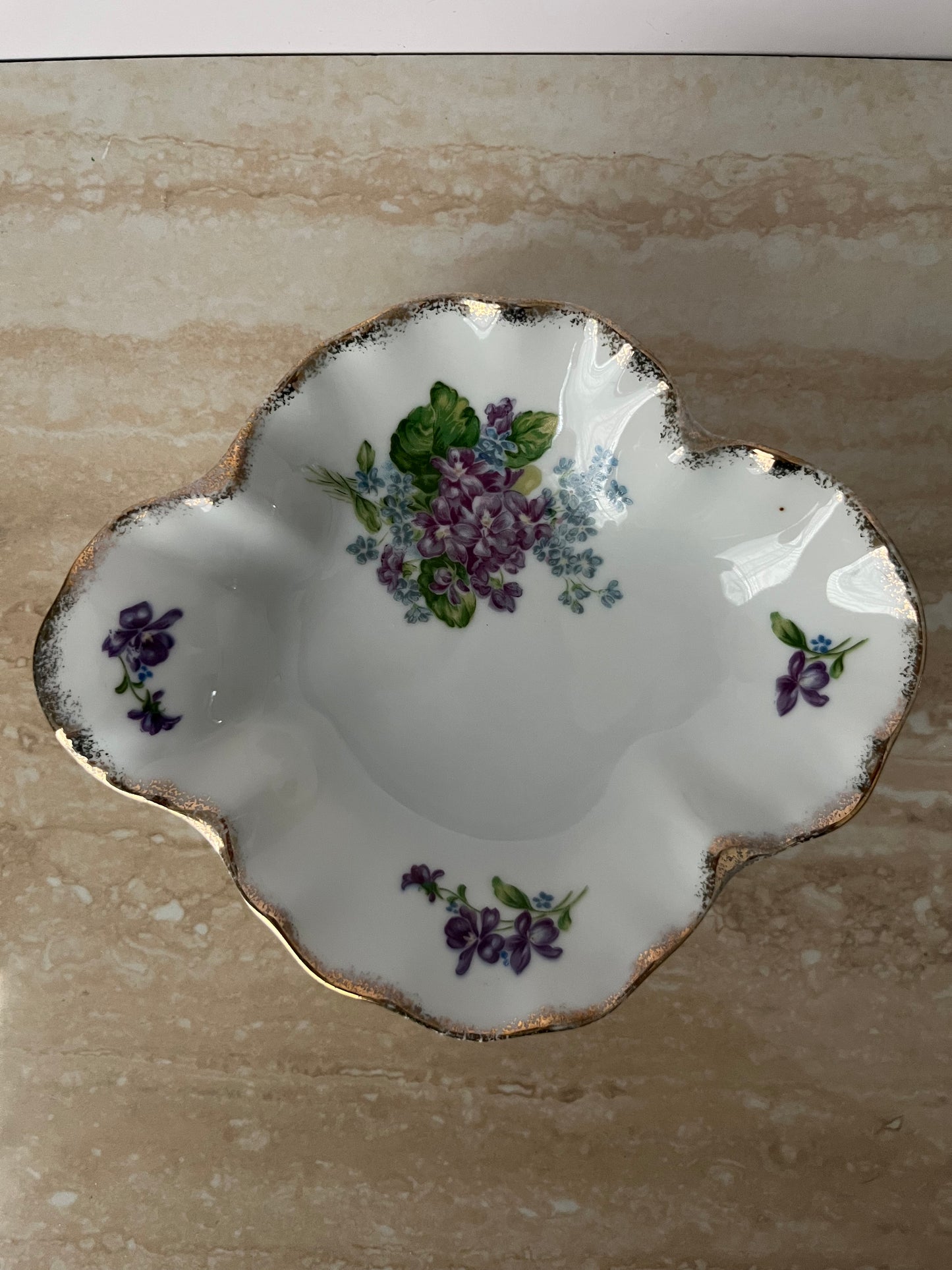 1950s Lefton China Spring Bouquet 4591 Hand Painted Bonbon Dish – Vintage Floral Porcelain Candy Dish – Violets & Forget-Me-Nots