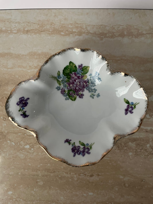1950s Lefton China Spring Bouquet 4591 Hand Painted Bonbon Dish – Vintage Floral Porcelain Candy Dish – Violets & Forget-Me-Nots