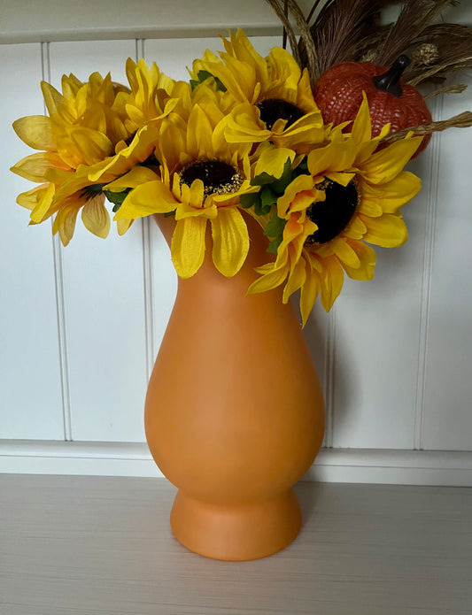 Vintage Tangerine Orange Satin Glass Vase – Hourglass Pedestal Form (1970s-1980s)