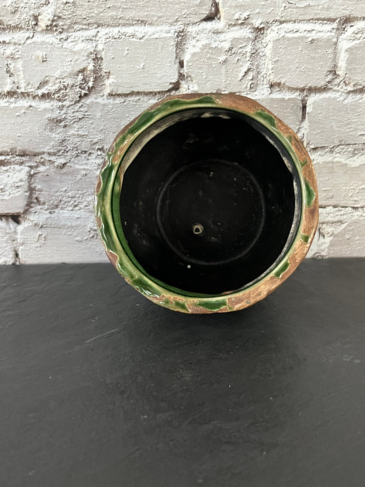 Vintage Style Green Glazed Ceramic Planter | Raised Floral Vine Design | Small Cottage Garden Pot | 3” Tall