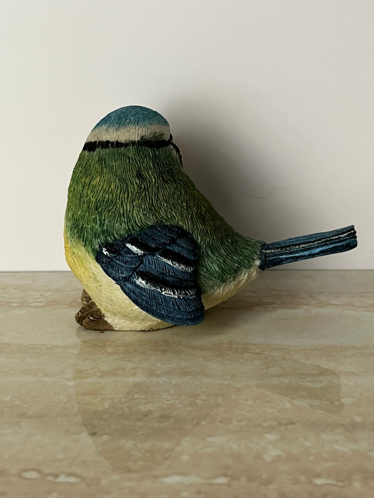 Vintage Blue Tit Songbird Figurine – Hand Painted Garden Bird Statue – Cottagecore Bird Decor – Small Nature Collectible – 1990s
