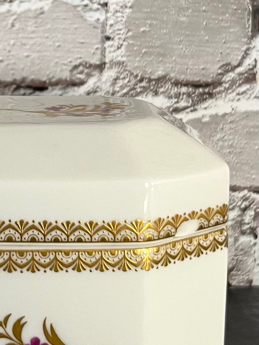 Royal Worcester Purple & Gold Floral Trinket Box – Bone China, Pattern 3853